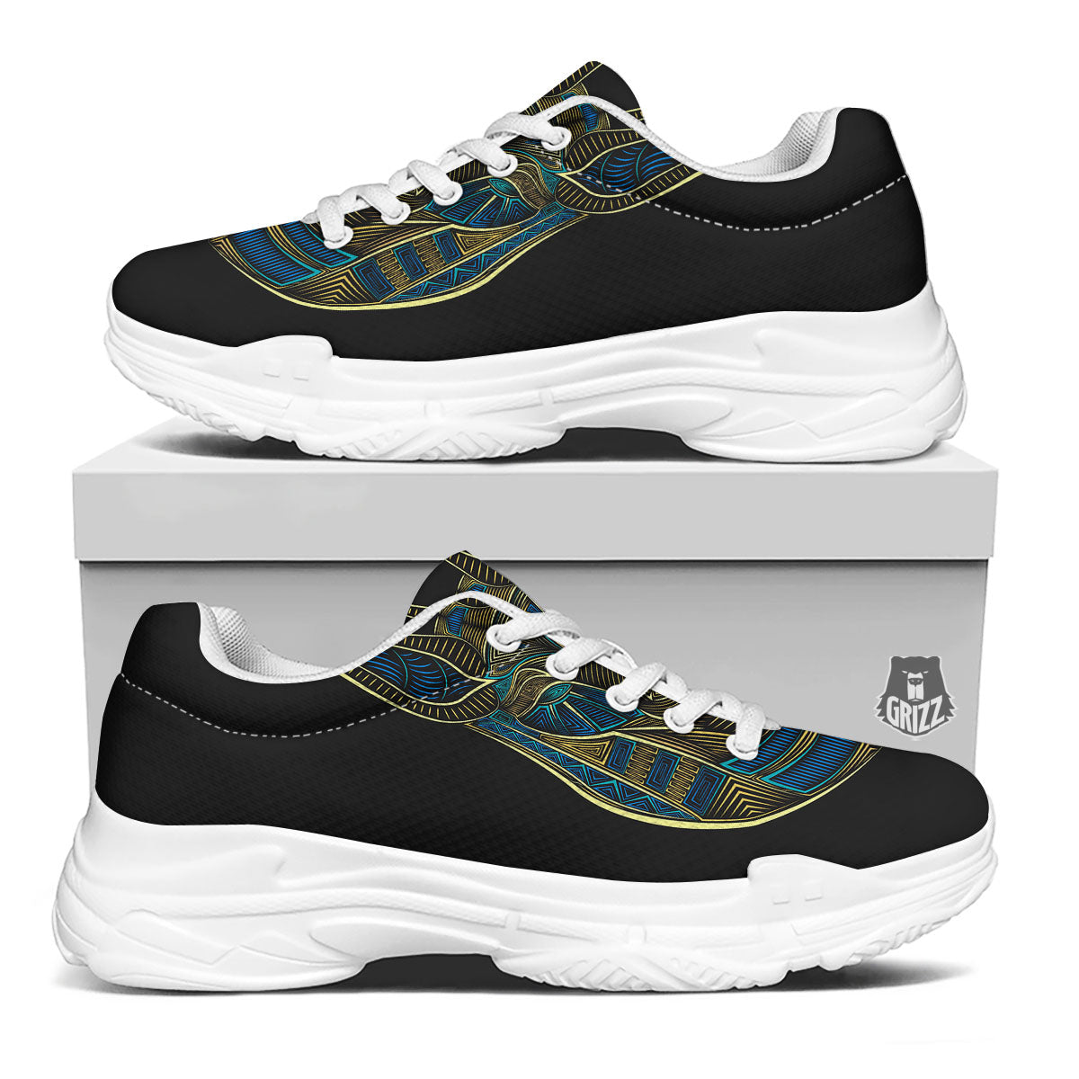 Gods Ancient Egyptian Print White Chunky Shoes-grizzshop