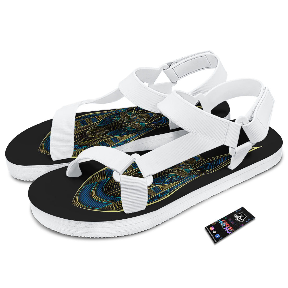Gods Ancient Egyptian Print White Open Toe Sandals-grizzshop
