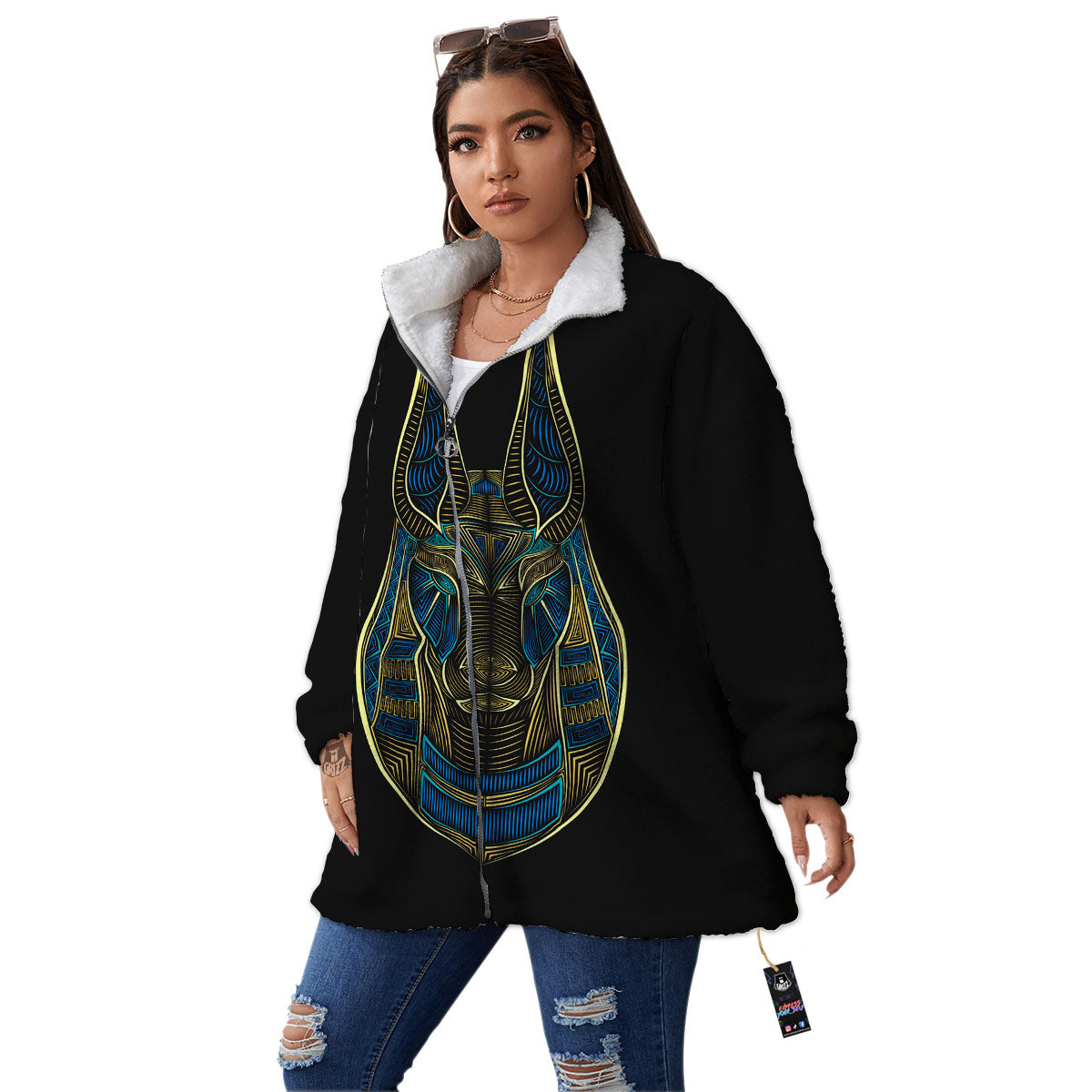 Gods Ancient Egyptian Print Women's Sherpa Jacket-grizzshop