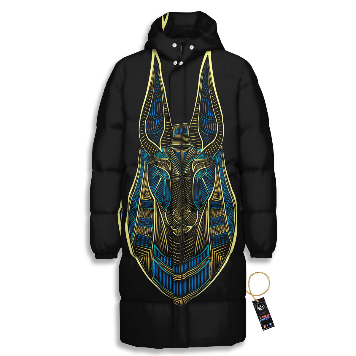 Gods Ancient Egyptian Print Long Down Jacket