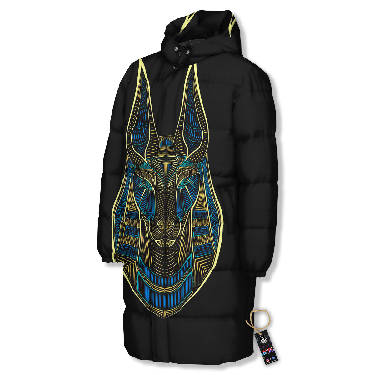 Gods Ancient Egyptian Print Long Down Jacket