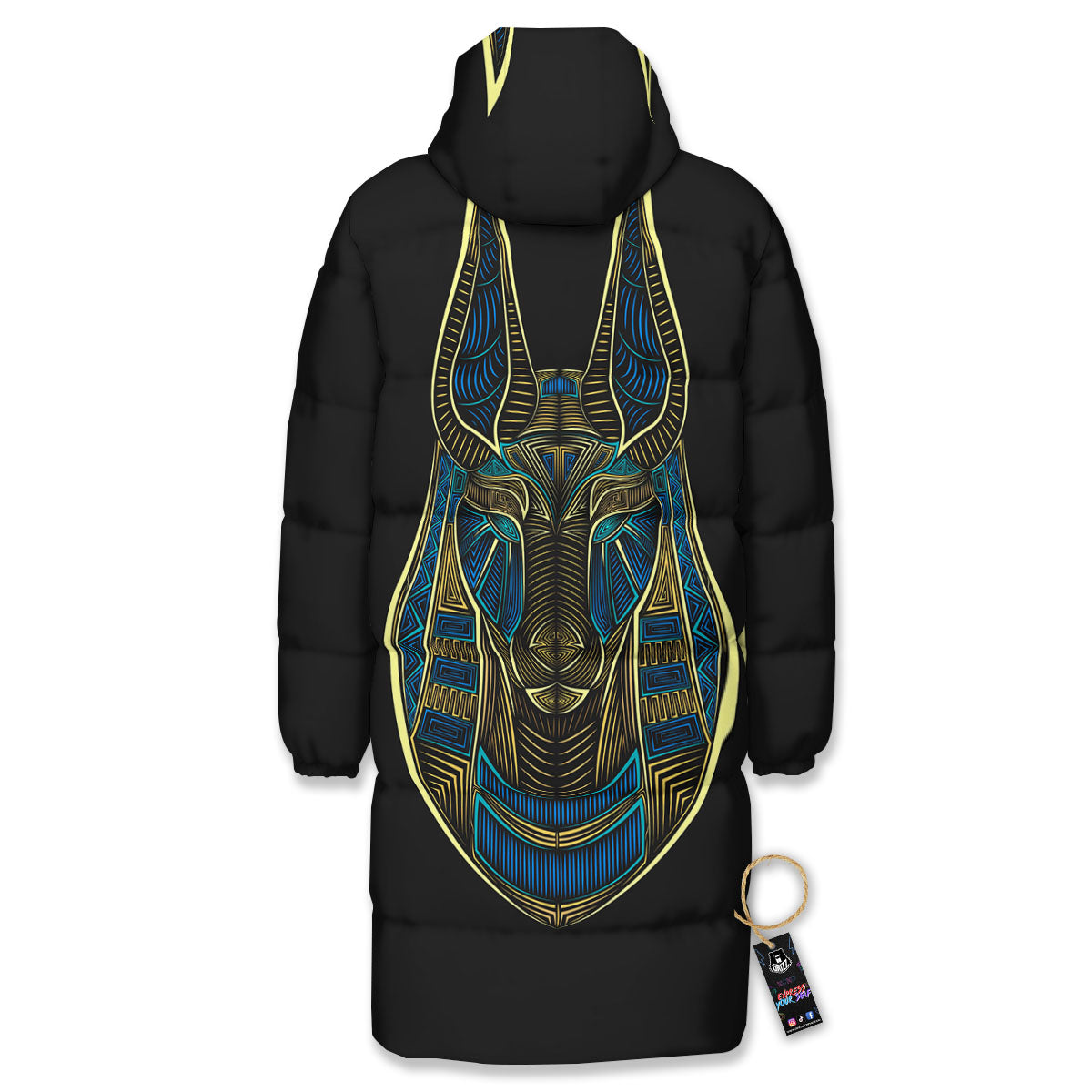 Gods Ancient Egyptian Print Long Down Jacket