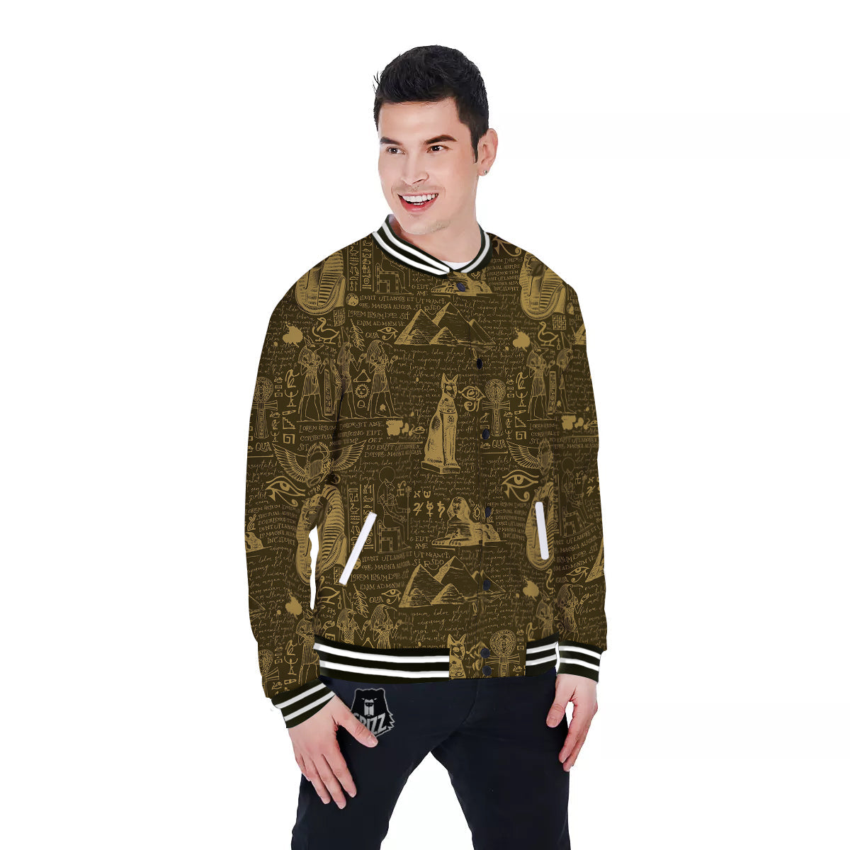 Gold Ancient Egypt Print Pattern Baseball Jacket-grizzshop