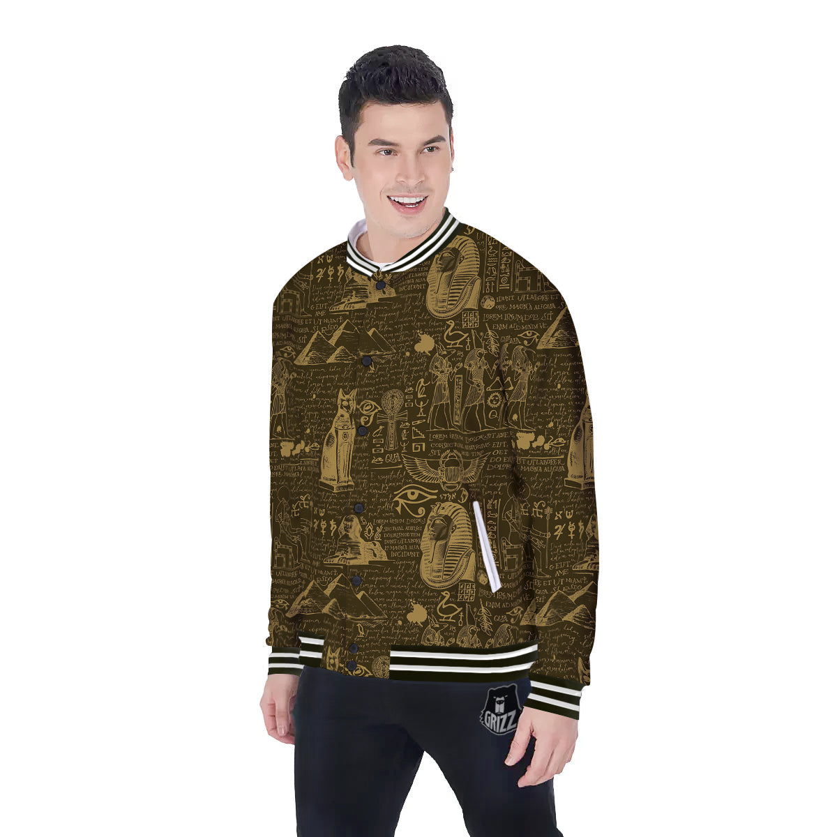 Gold Ancient Egypt Print Pattern Baseball Jacket-grizzshop