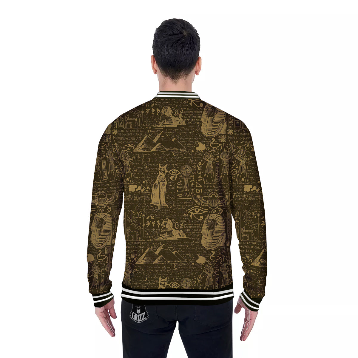 Gold Ancient Egypt Print Pattern Baseball Jacket-grizzshop