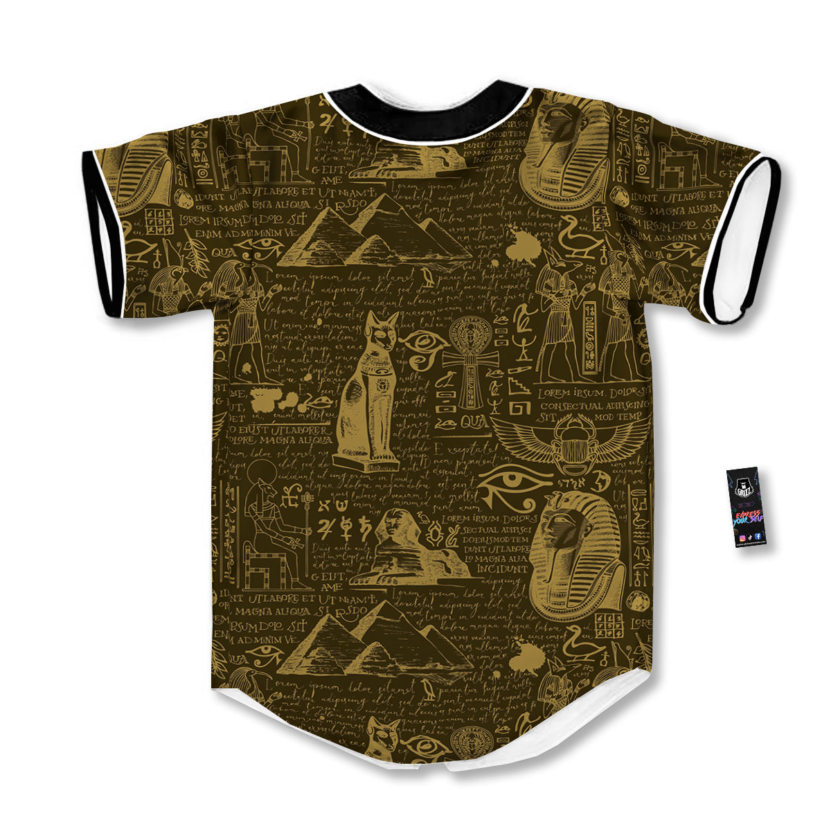 Gold Ancient Egypt Print Pattern Baseball Jersey-grizzshop