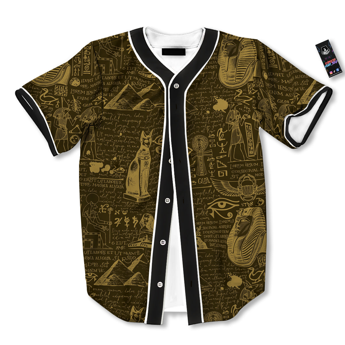 Gold Ancient Egypt Print Pattern Baseball Jersey-grizzshop