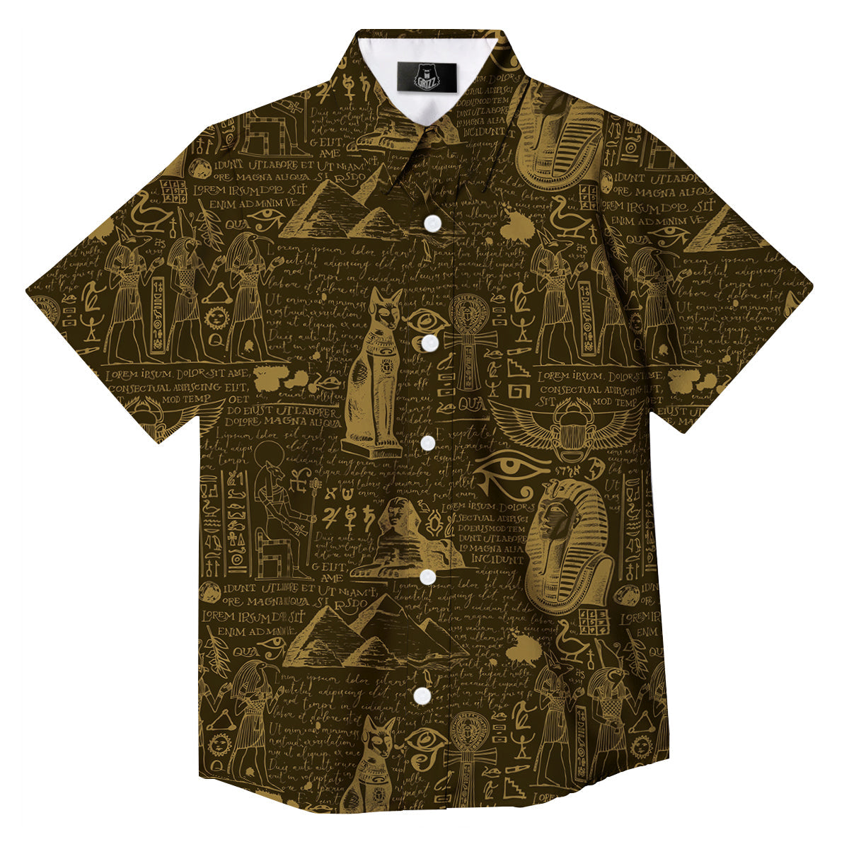 Gold Ancient Egypt Print Pattern Button Up Shirt-grizzshop