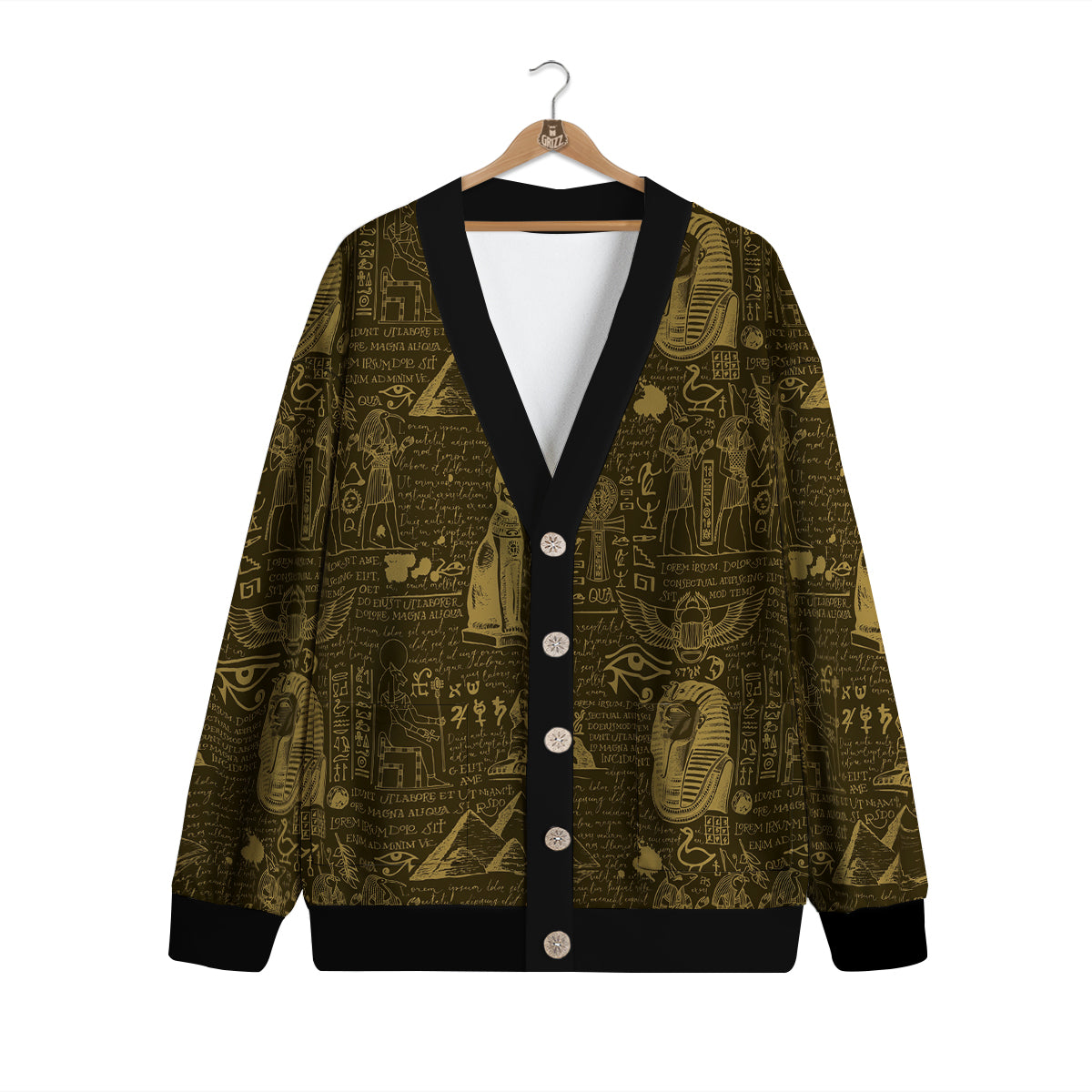 Gold Ancient Egypt Print Pattern Cardigan-grizzshop