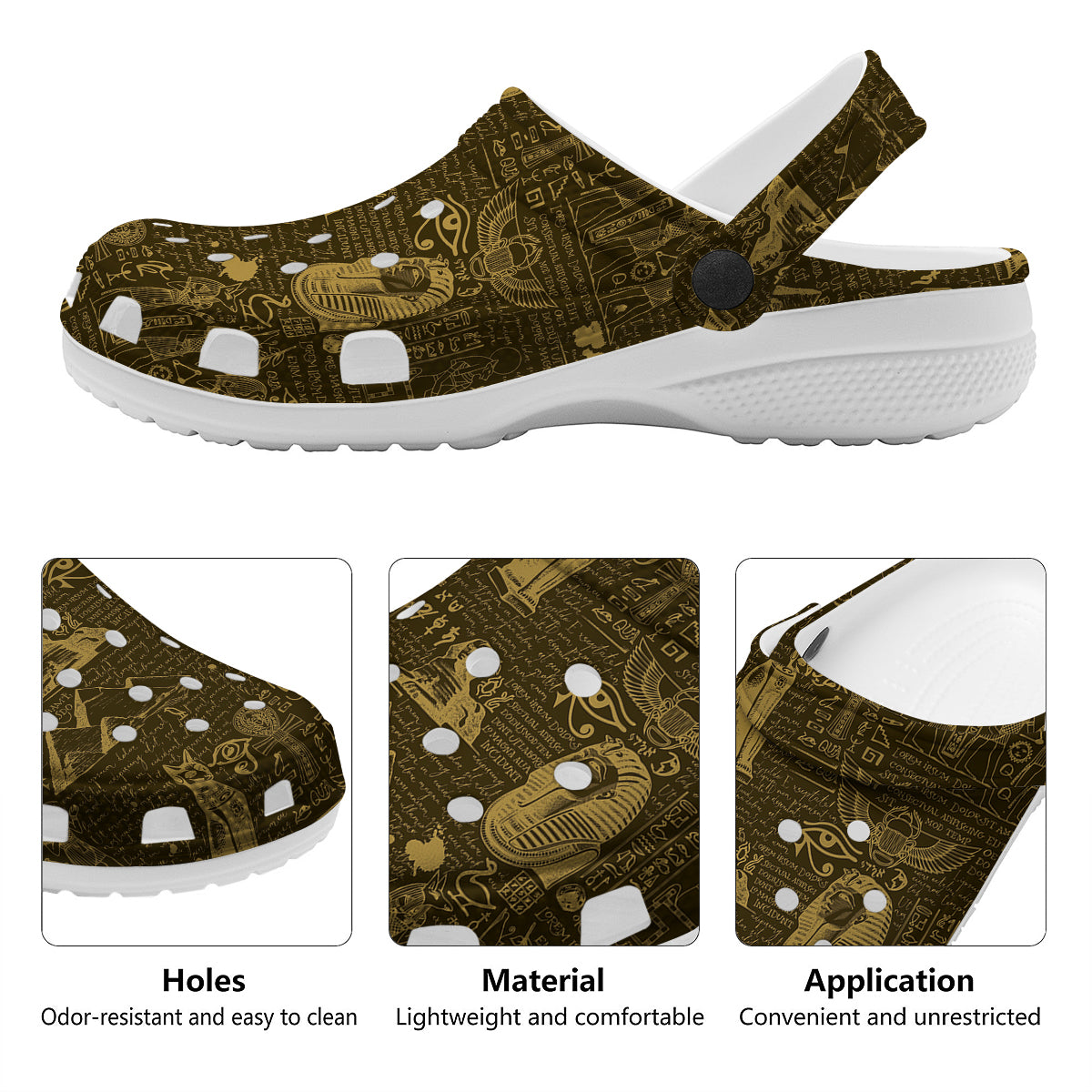 Gold Ancient Egypt Print Pattern Clog-grizzshop