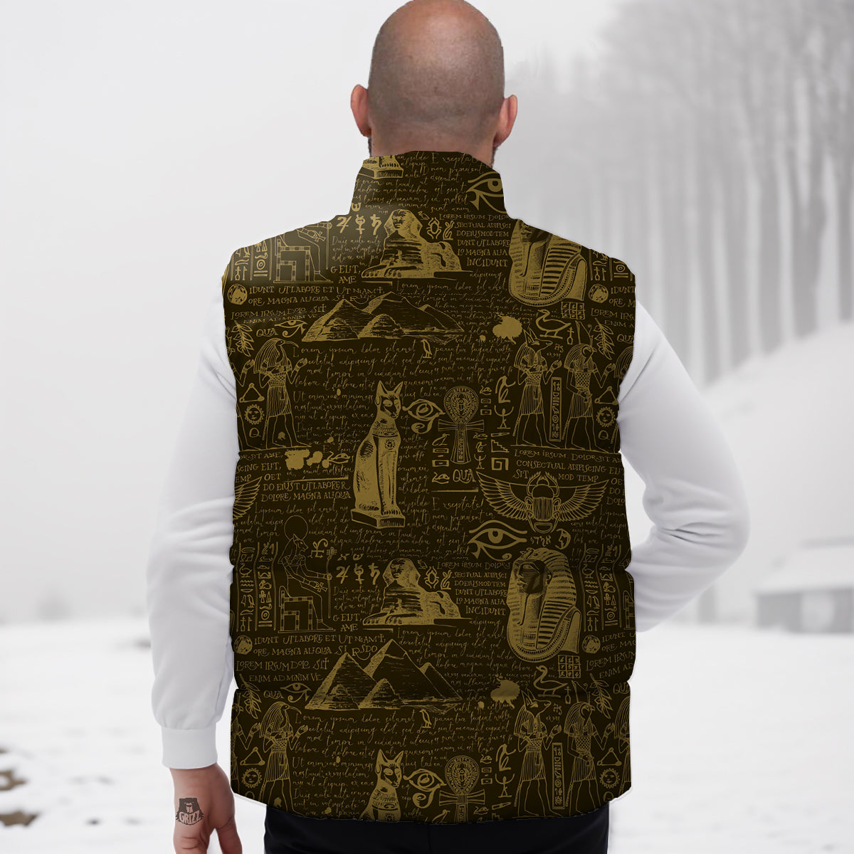 Gold Ancient Egypt Print Pattern Down Vest
