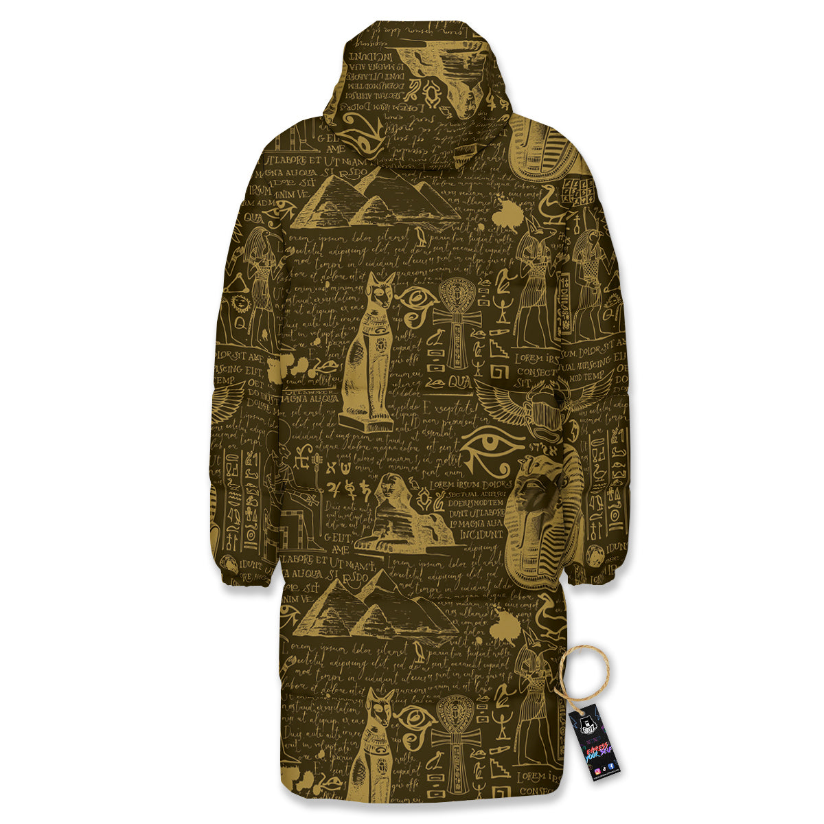 Gold Ancient Egypt Print Pattern Long Down Jacket-grizzshop