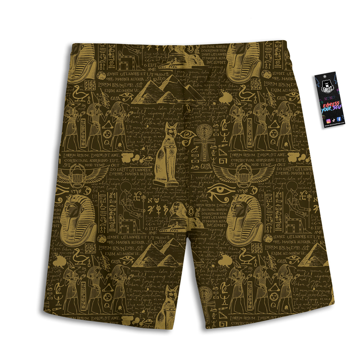 Gold Ancient Egypt Print Pattern Men's Athletic Shorts