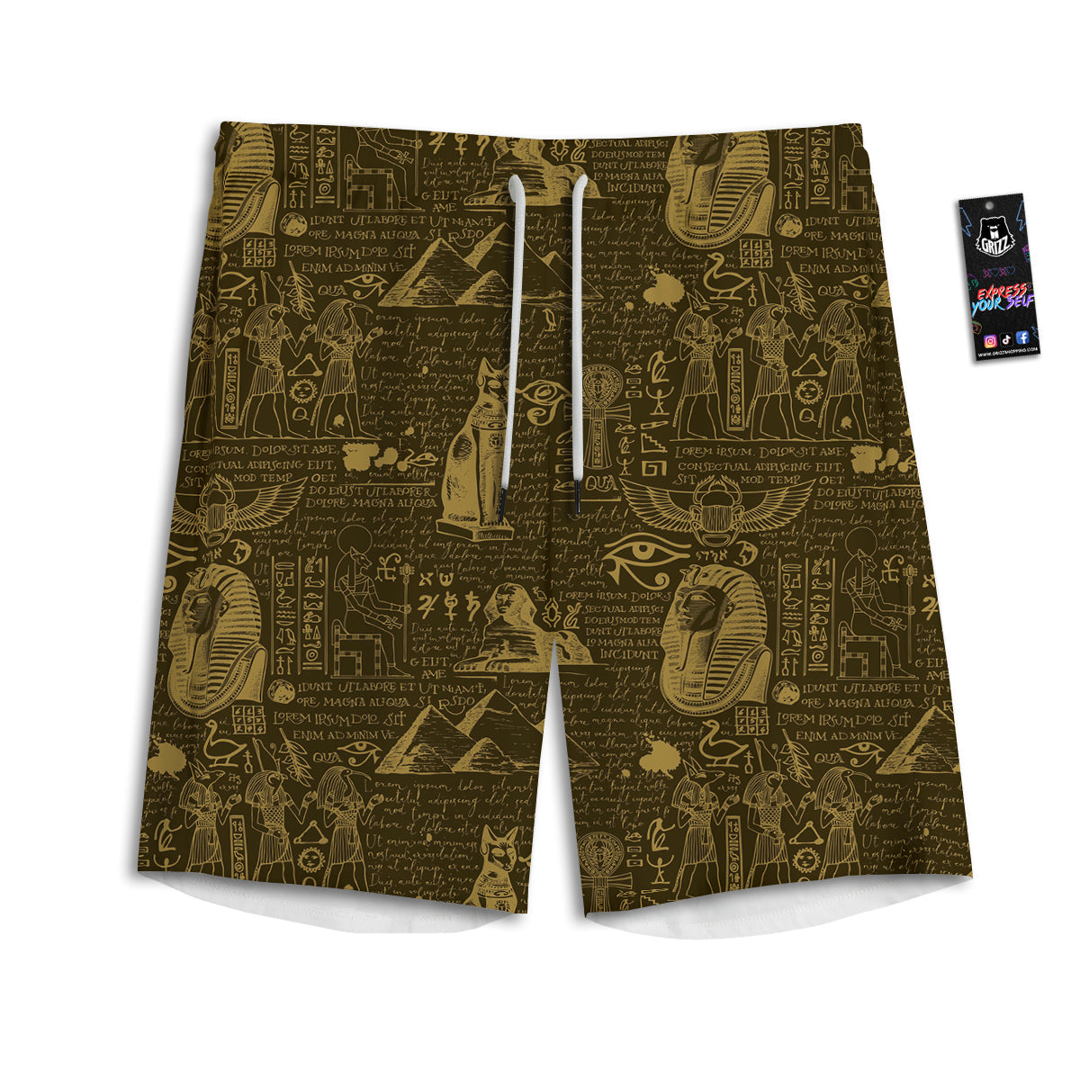 Gold Ancient Egypt Print Pattern Men's Athletic Shorts