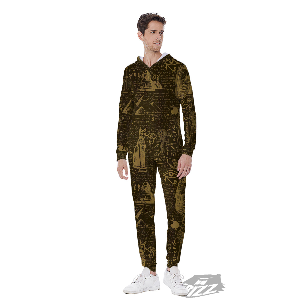 Gold Ancient Egypt Print Pattern Men's Jumpsuit-grizzshop