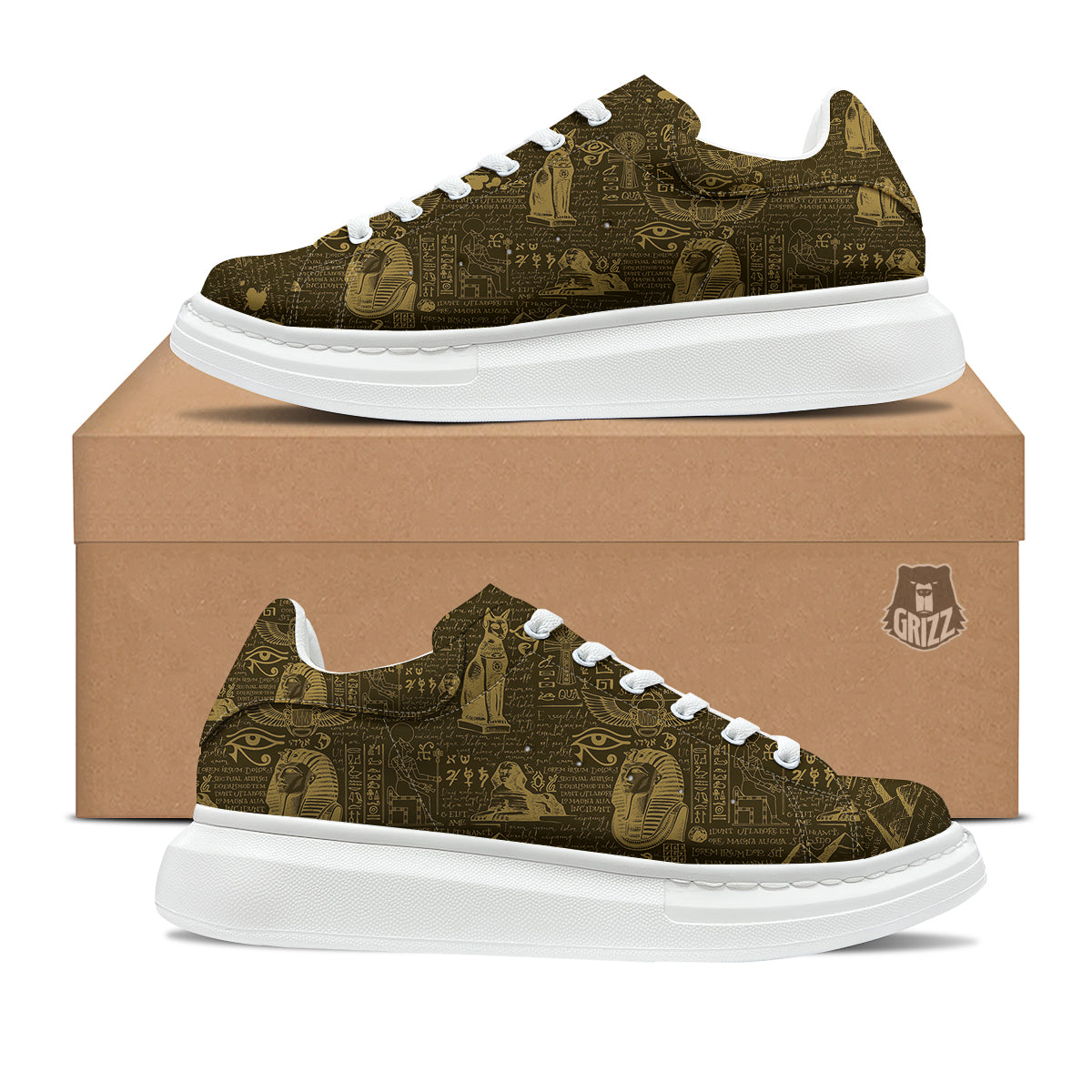 Gold Ancient Egypt Print Pattern Platform Shoes-grizzshop