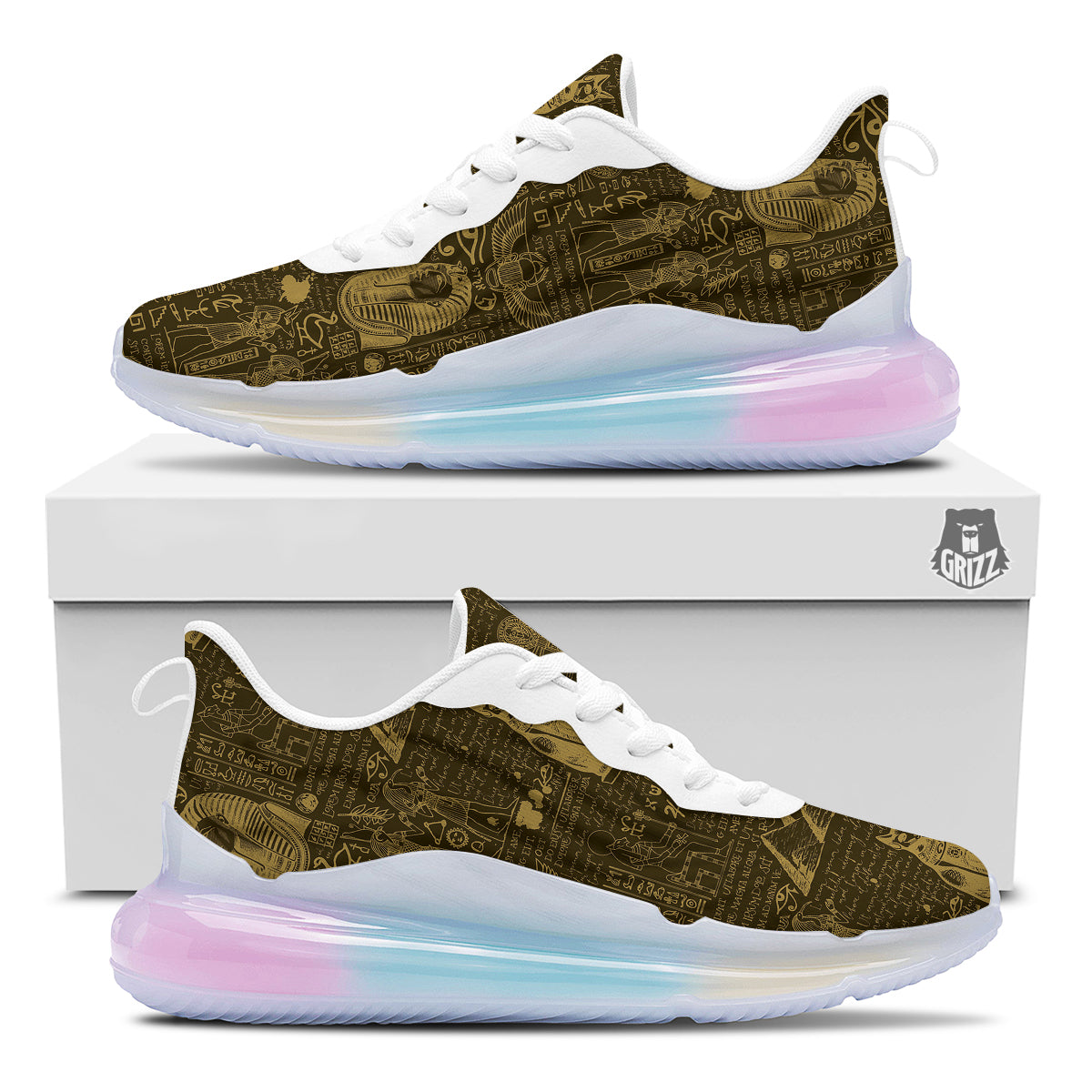 Gold Ancient Egypt Print Pattern Running Sneakers-grizzshop