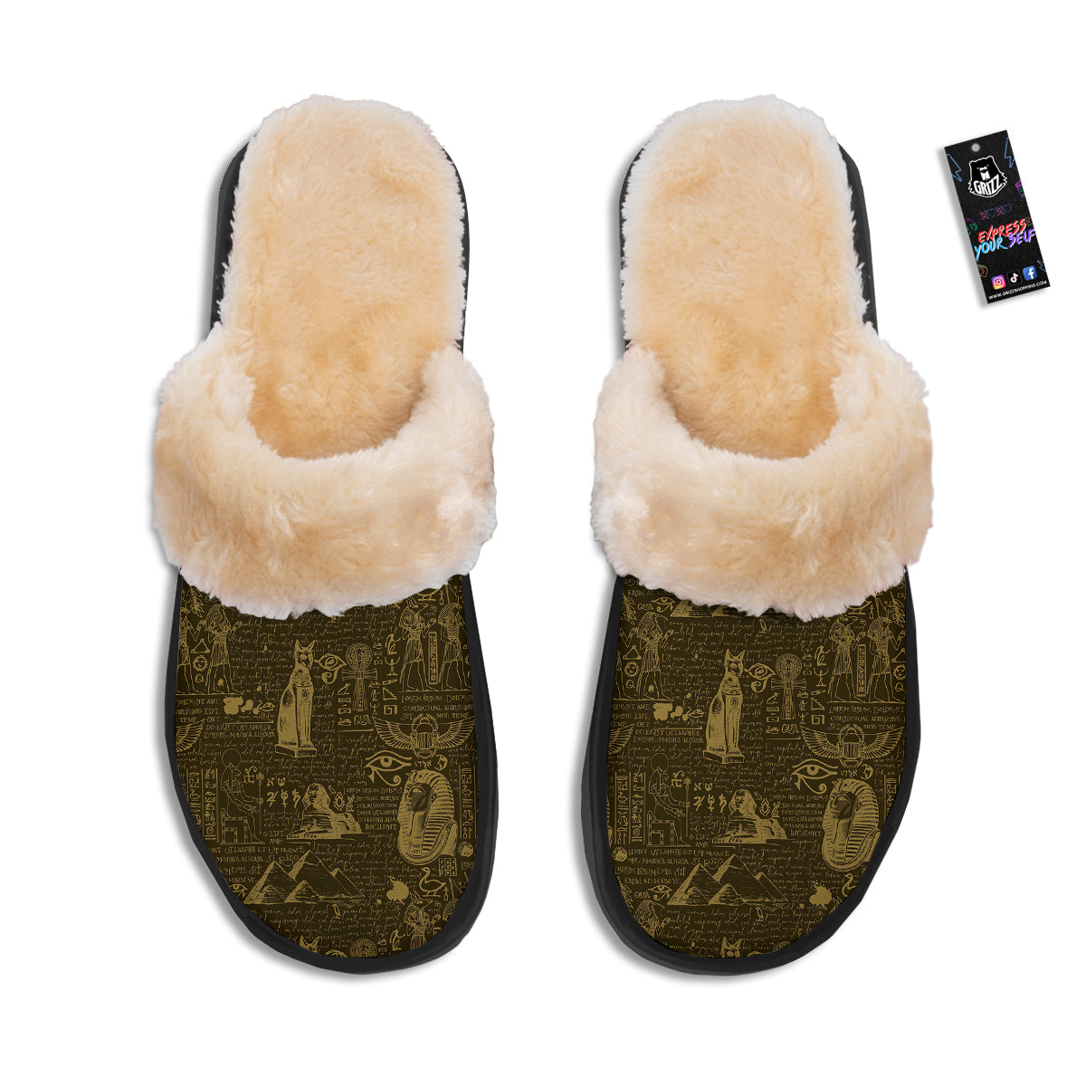 Gold Ancient Egypt Print Pattern Slippers-grizzshop