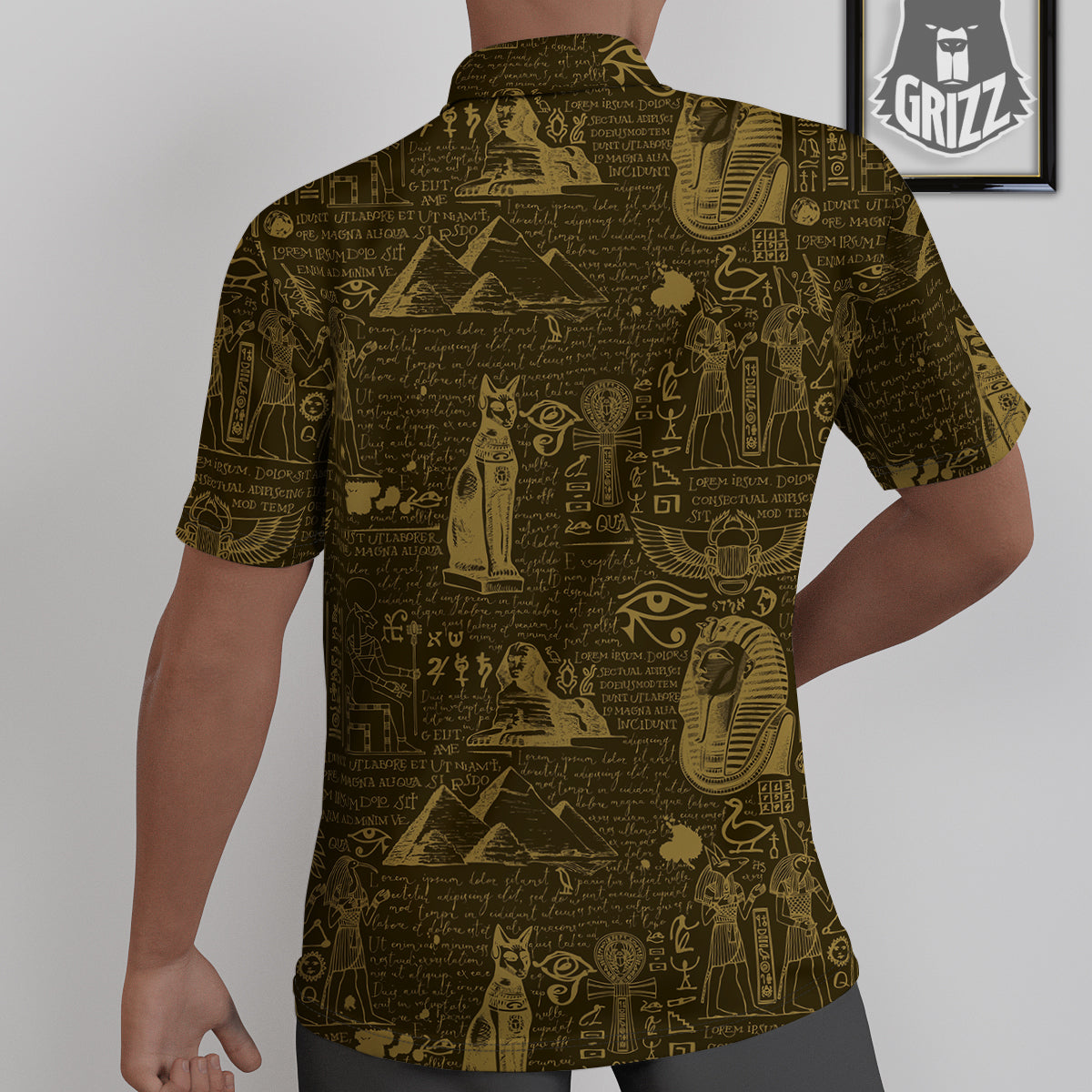 Gold Ancient Egypt Print Pattern Untucked Shirts-grizzshop