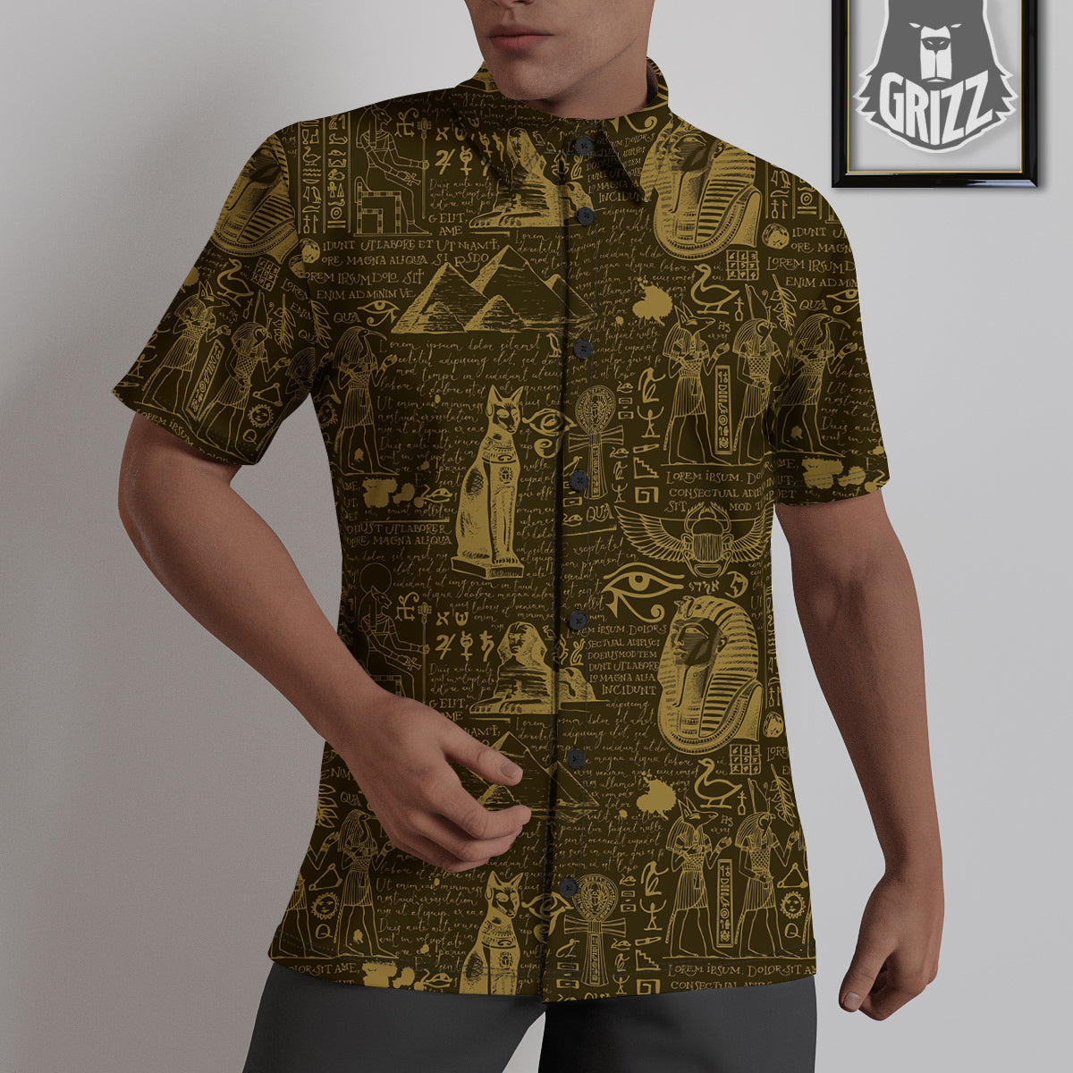Gold Ancient Egypt Print Pattern Untucked Shirts-grizzshop