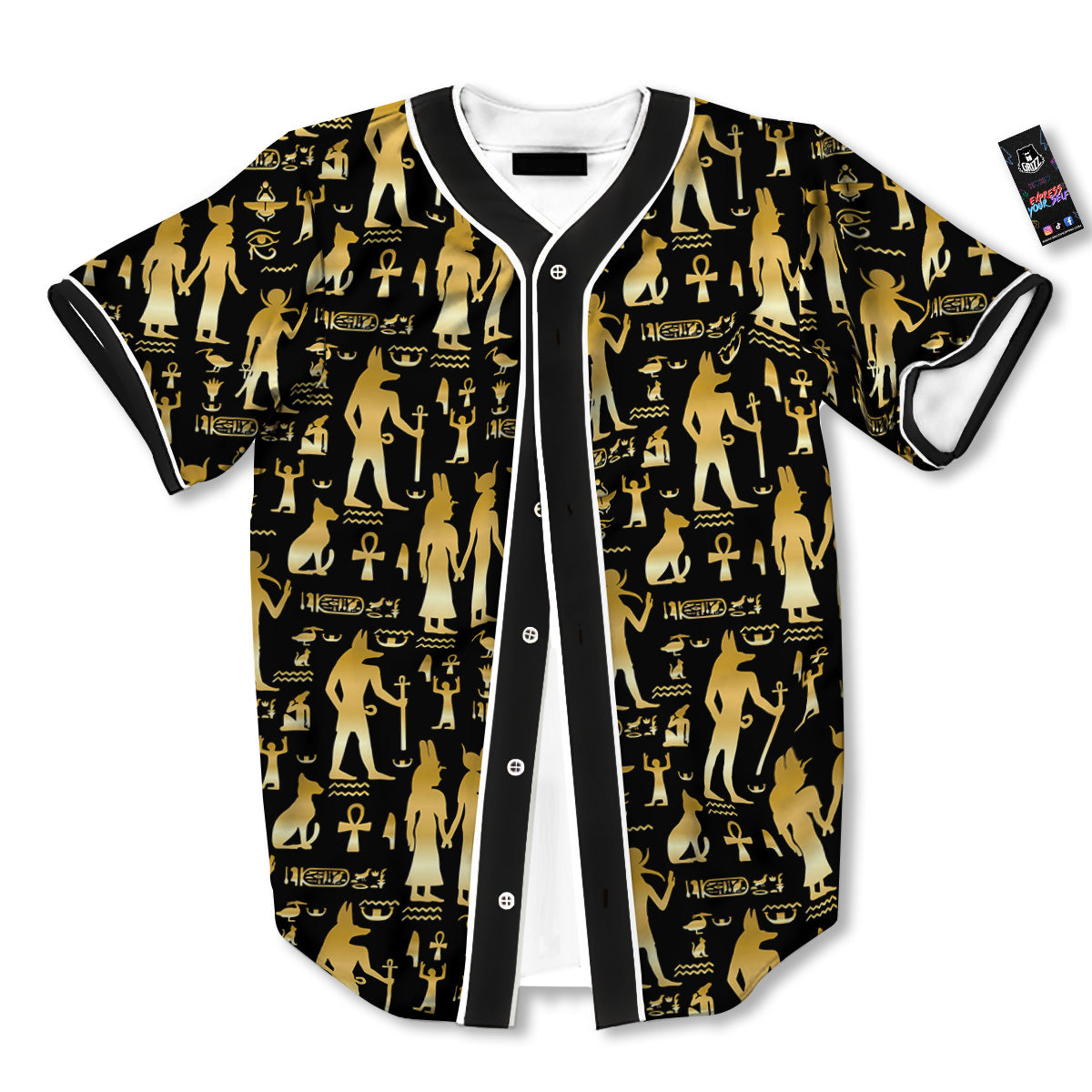 Gold And Black Egypt Ancient Mythology Print Pattern Baseball Jersey-grizzshop