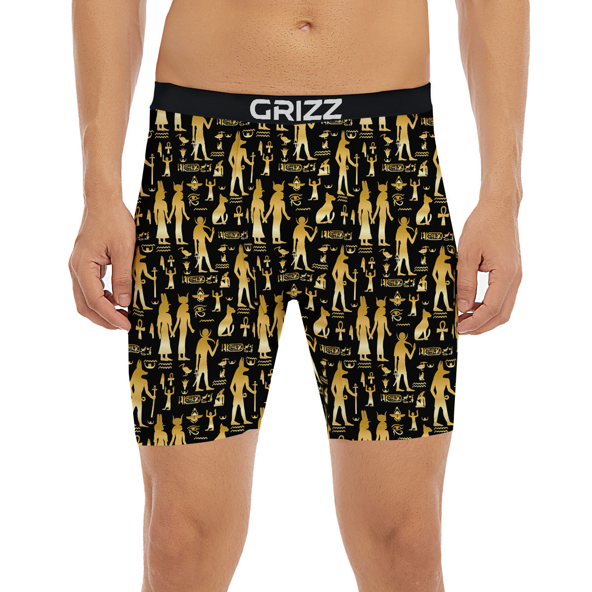 Gold And Black Egypt Ancient Mythology Print Pattern Boxer Briefs-grizzshop