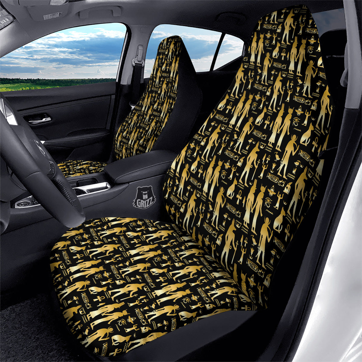 Gold And Black Egypt Ancient Mythology Print Pattern Car Seat Covers-grizzshop