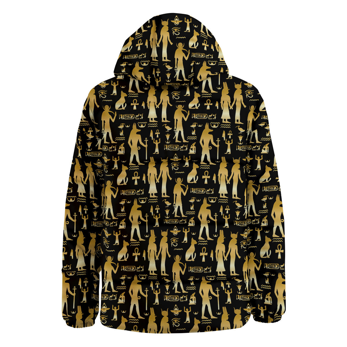 Gold And Black Egypt Ancient Mythology Print Pattern Down Jacket-grizzshop