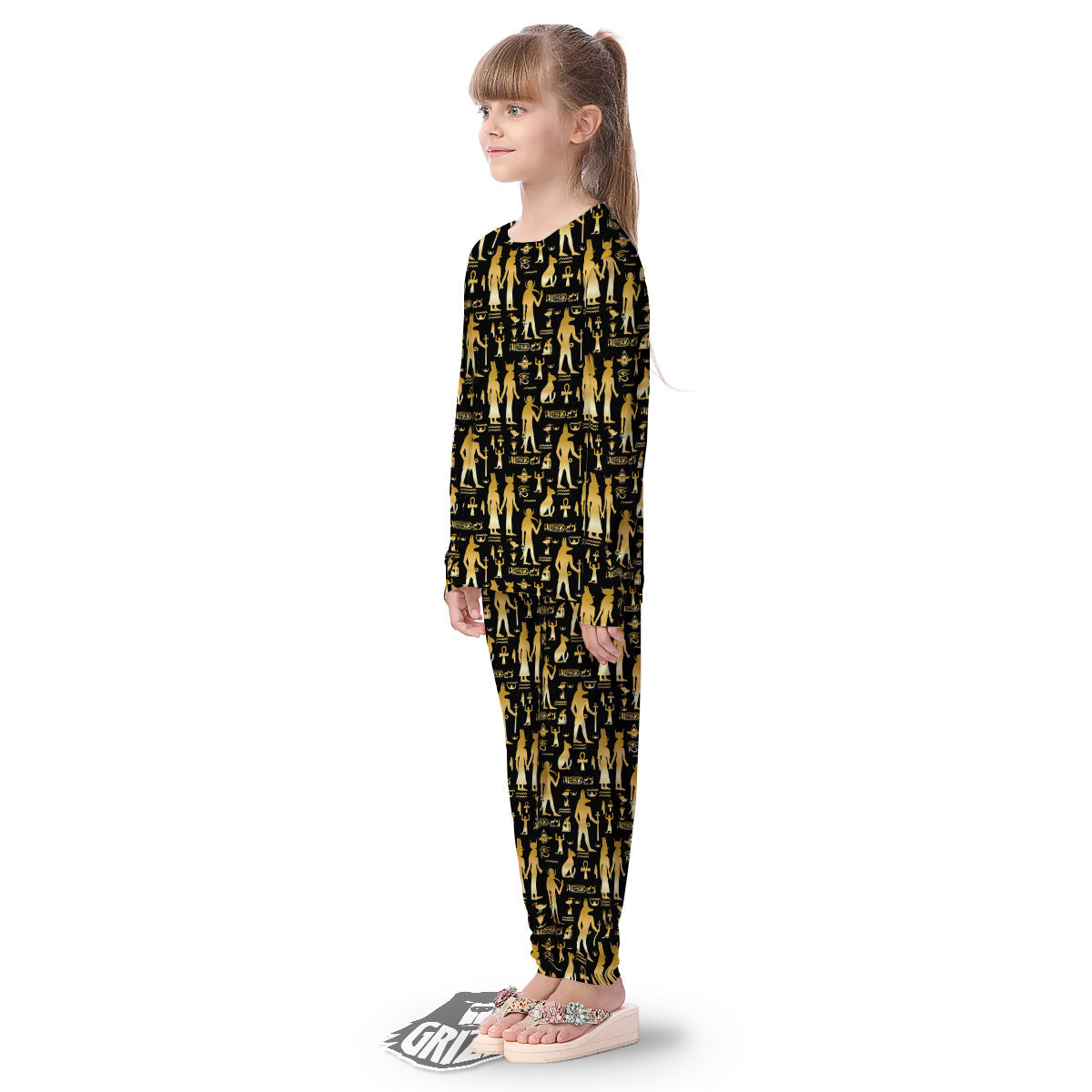 Gold And Black Egypt Ancient Mythology Print Pattern Kid's Pajamas-grizzshop