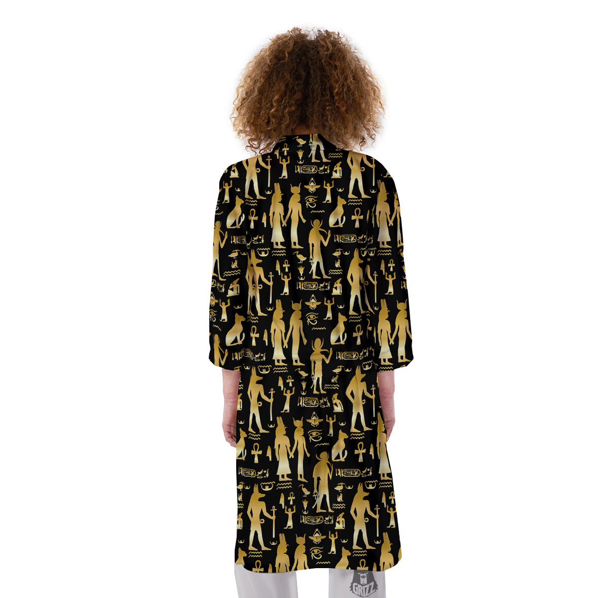 Gold And Black Egypt Ancient Mythology Print Pattern Kimono-grizzshop
