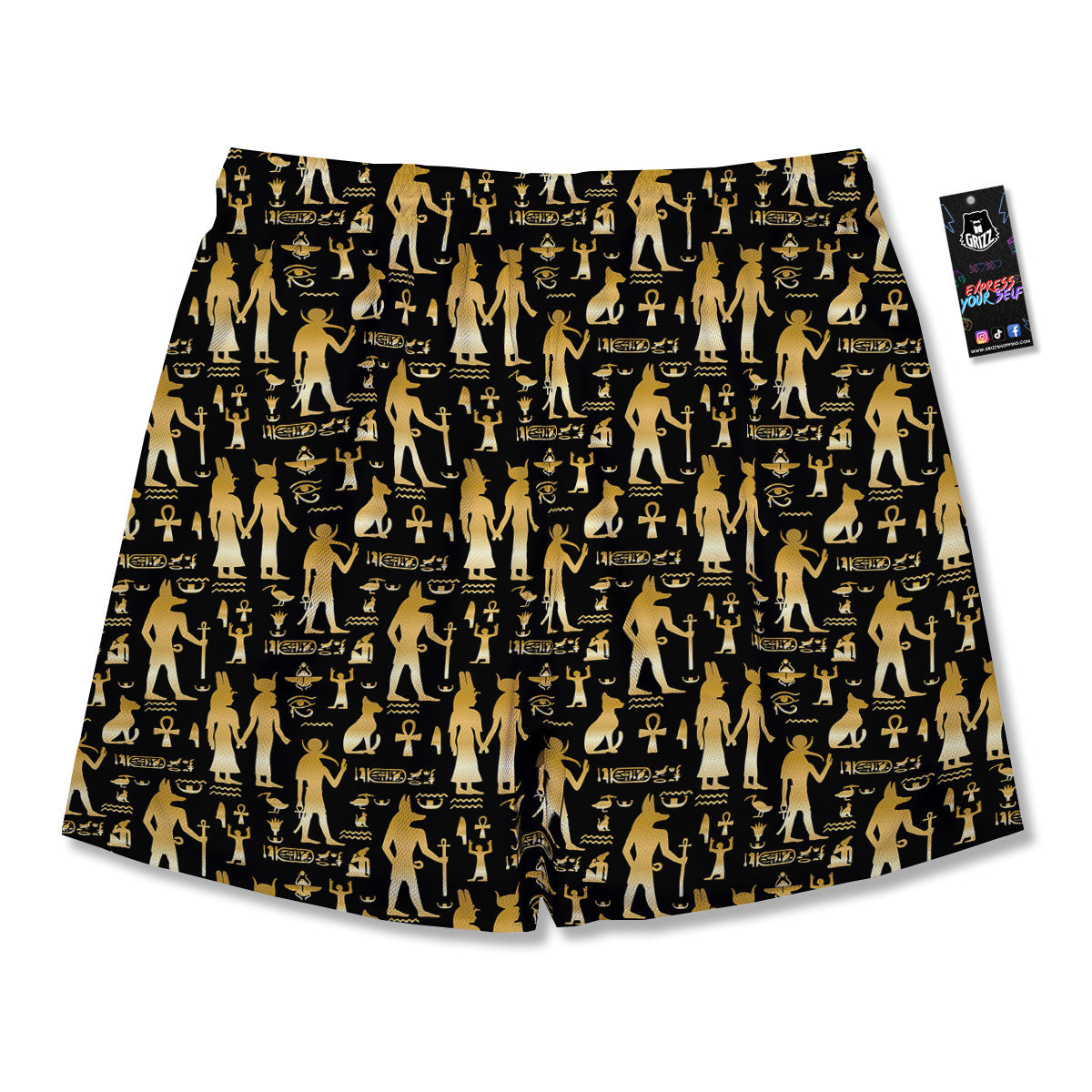 Gold And Black Egypt Ancient Mythology Print Pattern Men's Running Shorts-grizzshop