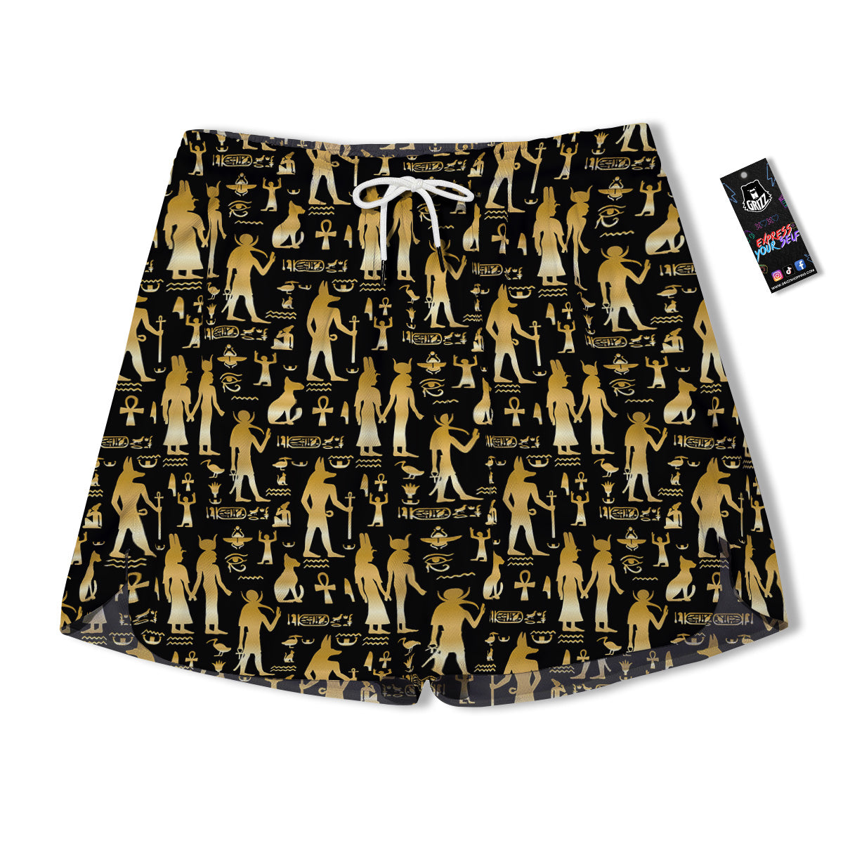 Gold And Black Egypt Ancient Mythology Print Pattern Men's Running Shorts-grizzshop