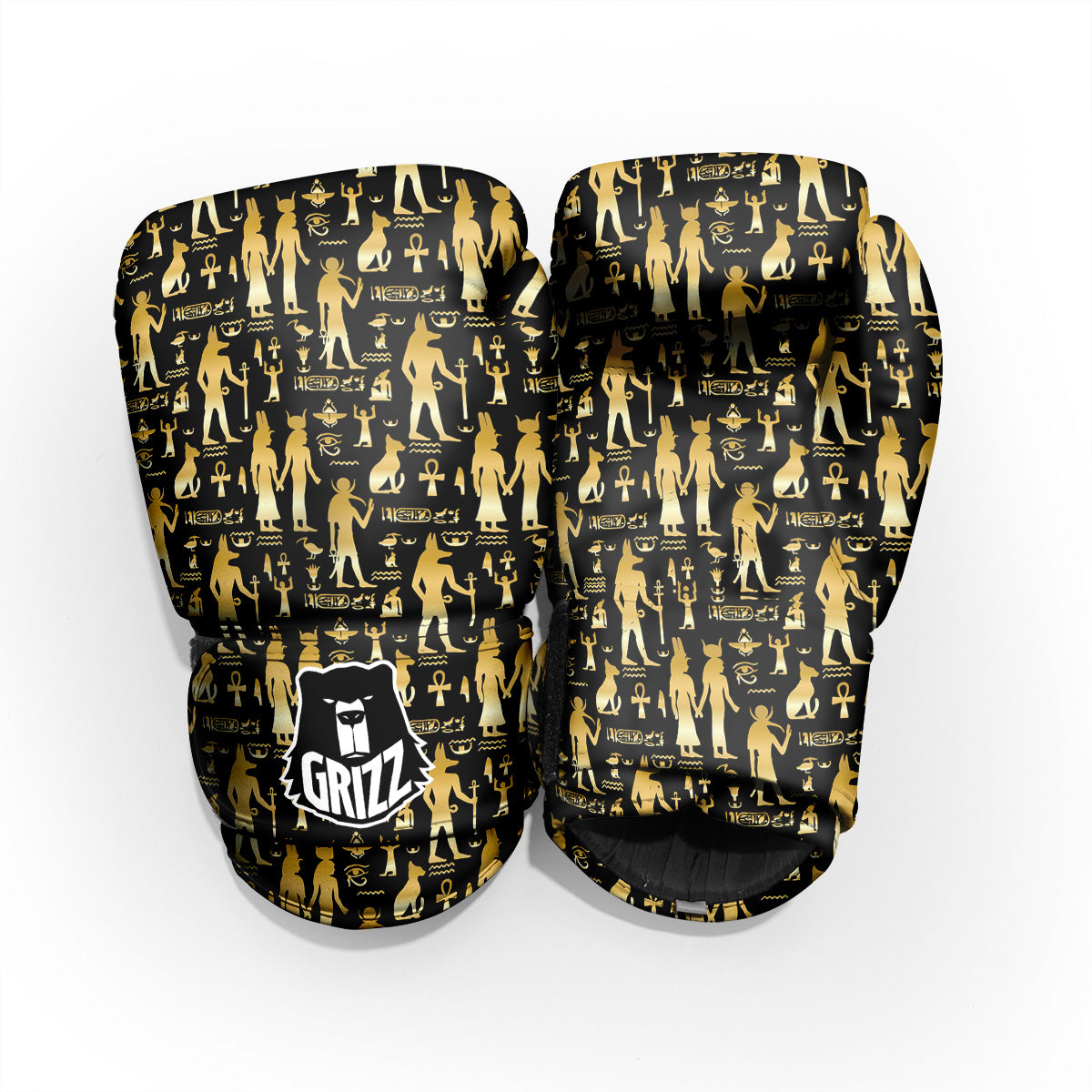 Gold And Black Egypt Ancient Mythology Print Pattern Pro Boxing Glove
