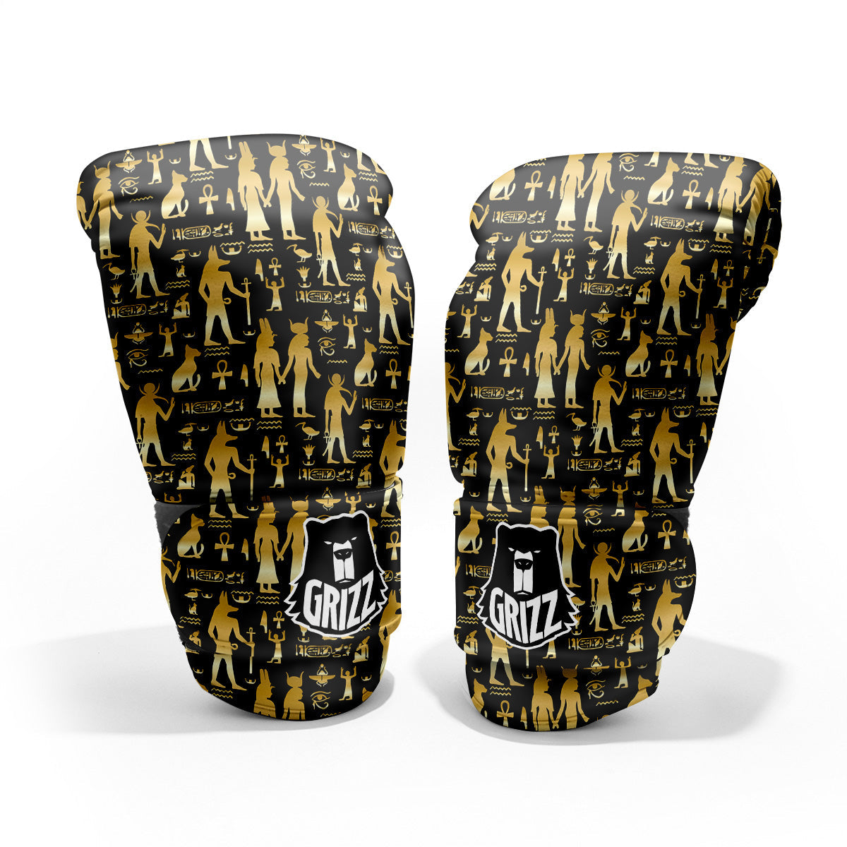 Gold And Black Egypt Ancient Mythology Print Pattern Pro Boxing Glove