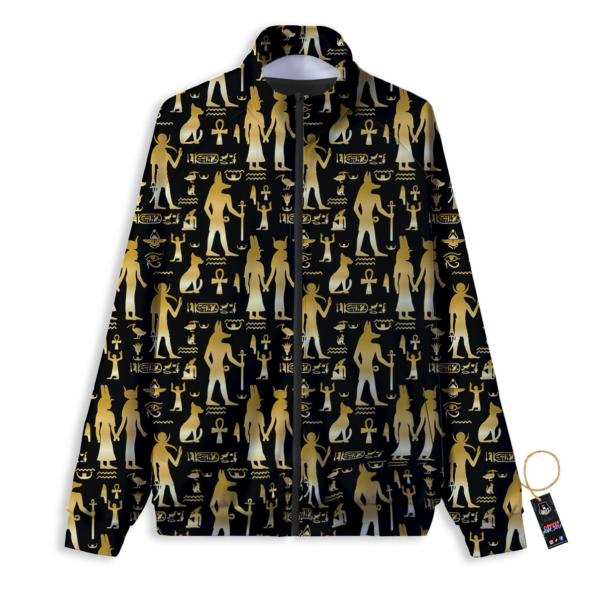Gold And Black Egypt Ancient Mythology Print Pattern Track Jacket-grizzshop