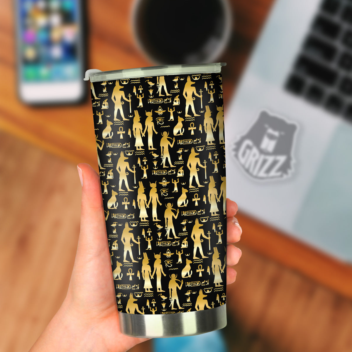 Gold And Black Egypt Ancient Mythology Print Pattern Tumbler-grizzshop