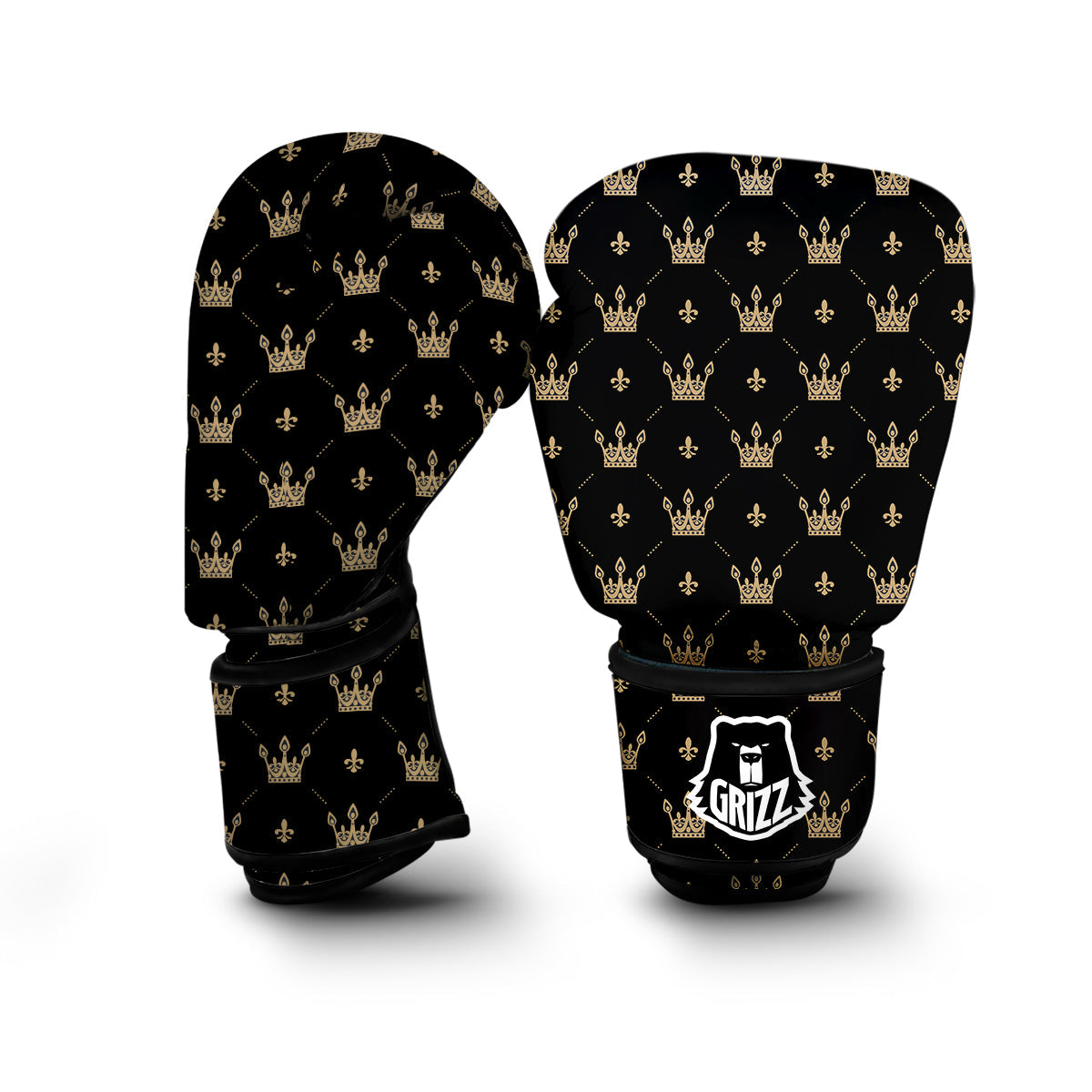 Gold Black Crown Print Pattern Boxing Gloves-grizzshop