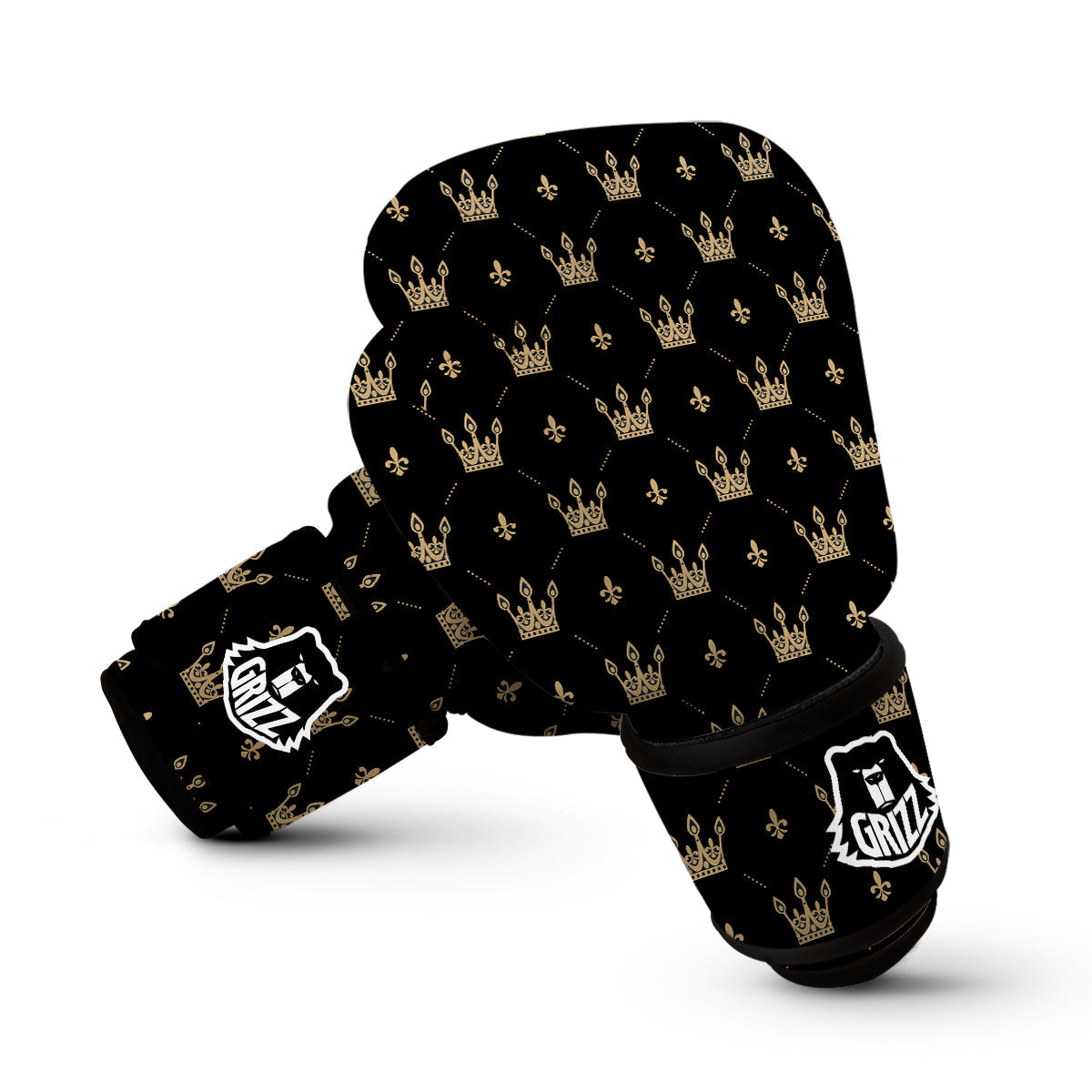 Gold Black Crown Print Pattern Boxing Gloves-grizzshop