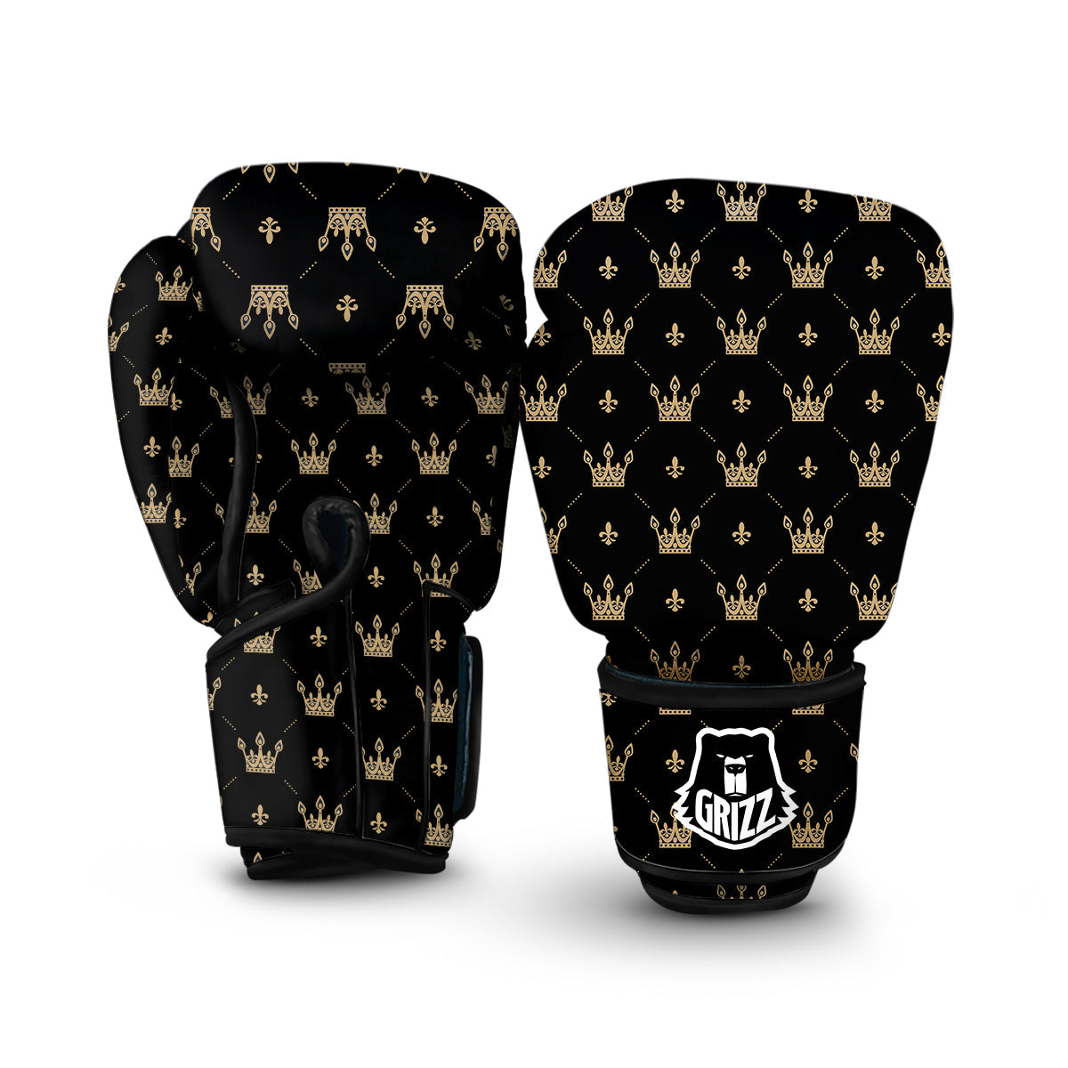 Gold Black Crown Print Pattern Boxing Gloves-grizzshop