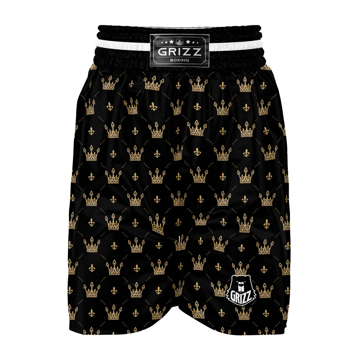 Gold Black Crown Print Pattern Boxing Shorts-grizzshop