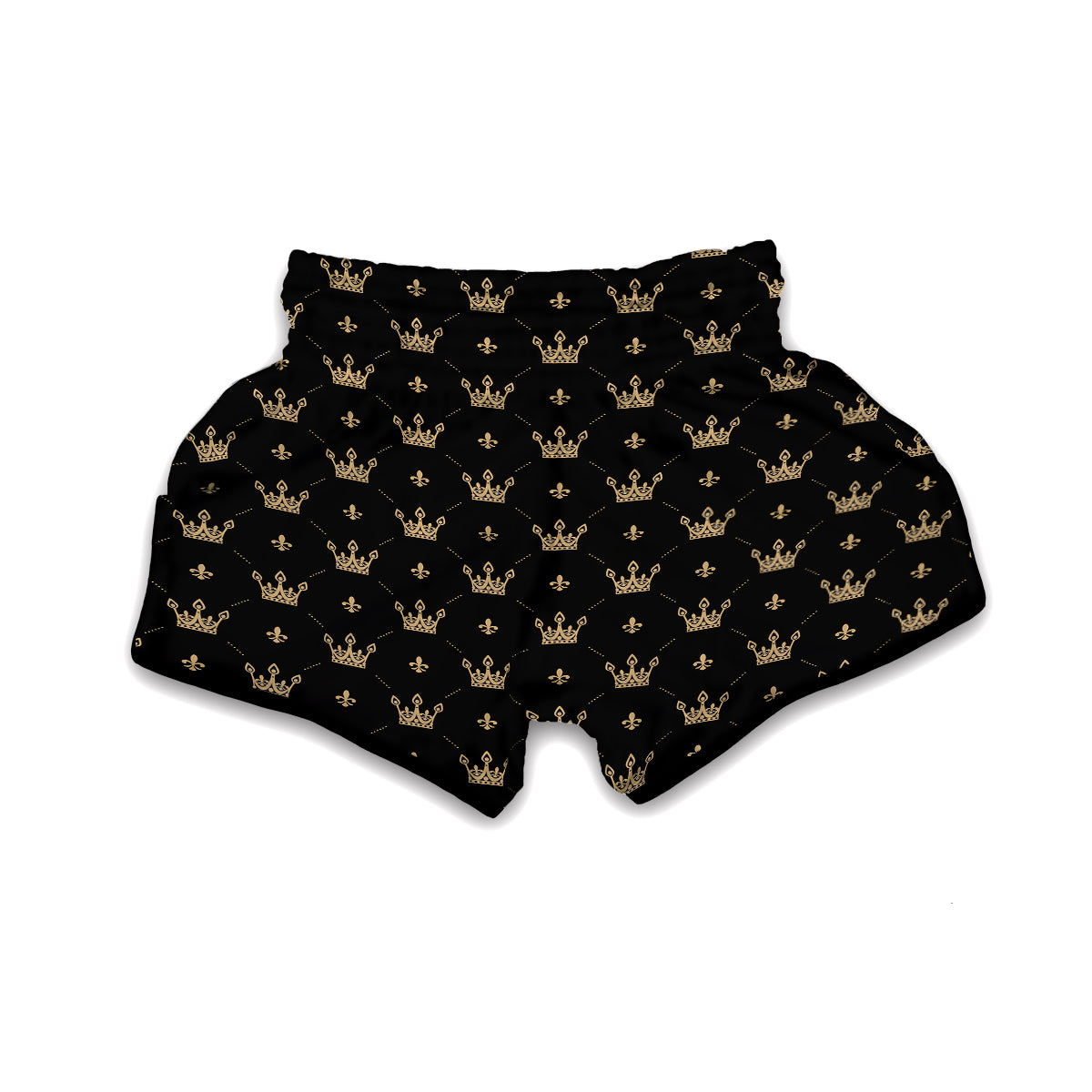 Gold Black Crown Print Pattern Muay Thai Boxing Shorts-grizzshop