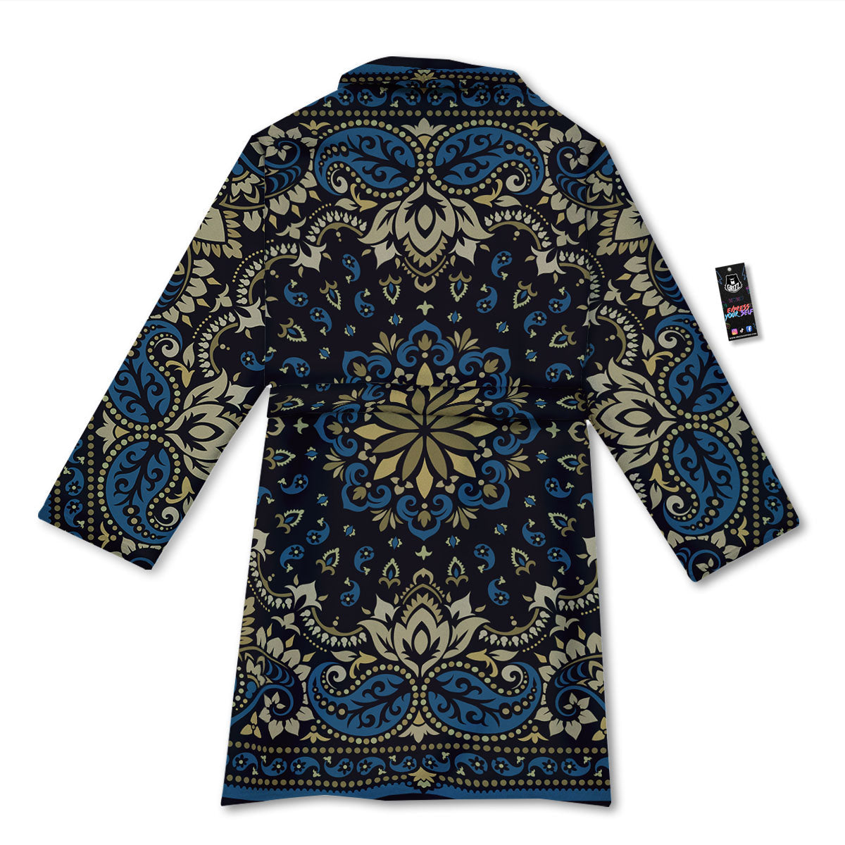 Gold Blue Paisley Bandana Print Bathrobe-grizzshop
