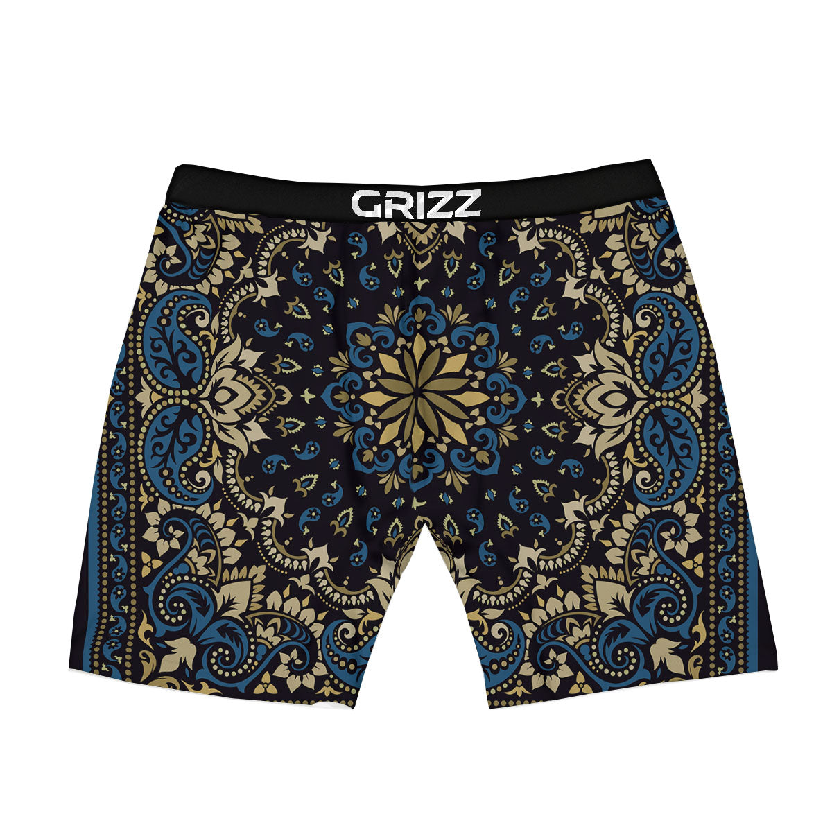 Gold Blue Paisley Bandana Print Boxer Briefs-grizzshop