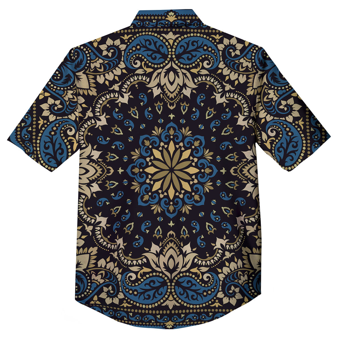 Gold Blue Paisley Bandana Print Button Up Shirt-grizzshop