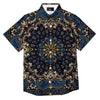 Gold Blue Paisley Bandana Print Button Up Shirt-grizzshop