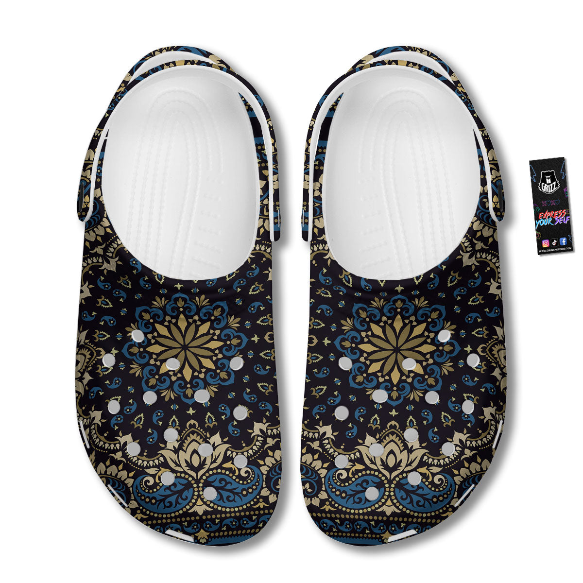 Gold Blue Paisley Bandana Print Clog-grizzshop