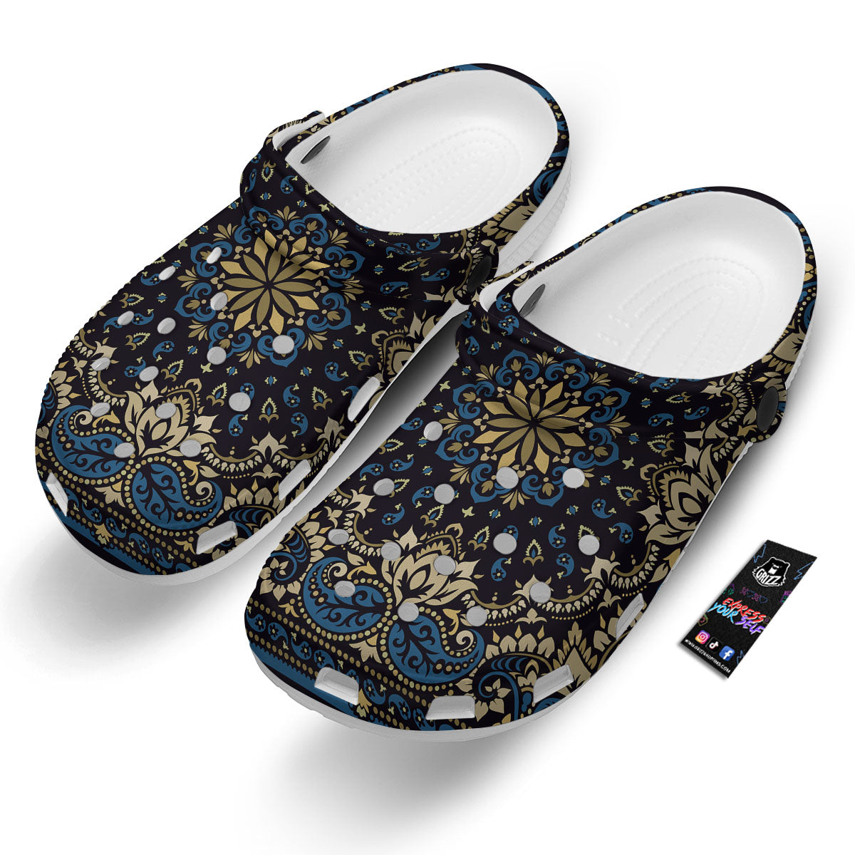 Gold Blue Paisley Bandana Print Clog-grizzshop