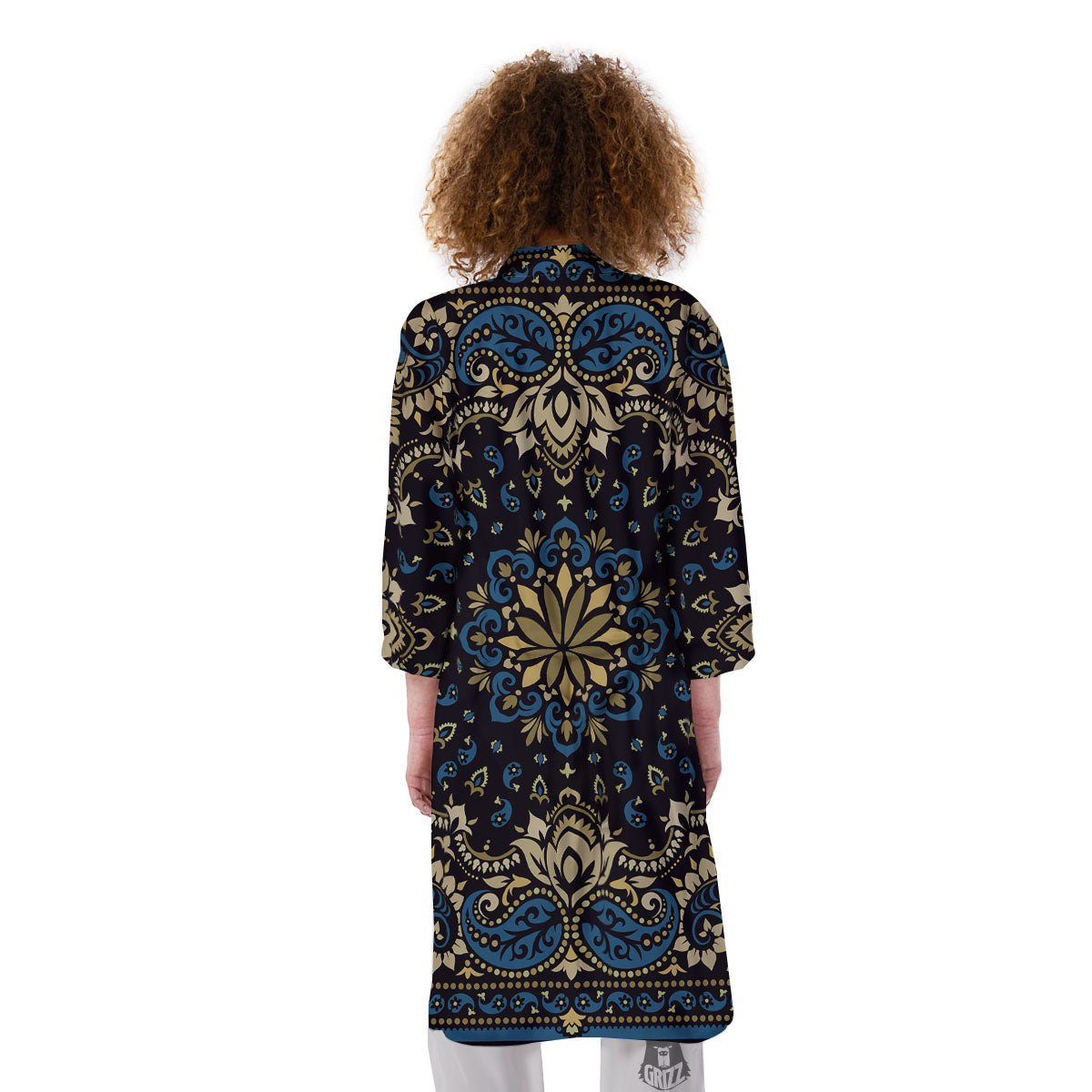 Gold Blue Paisley Bandana Print Kimono-grizzshop