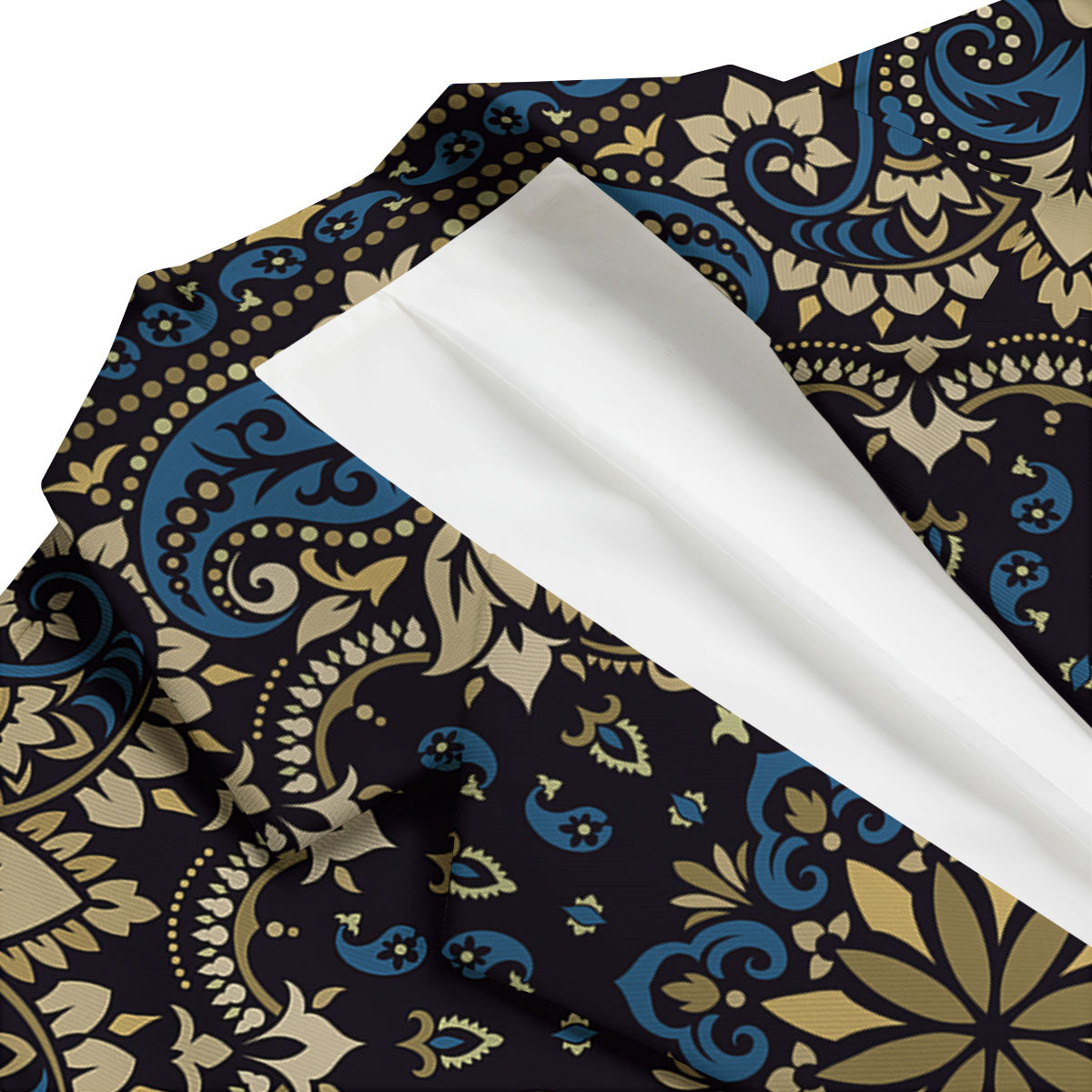 Gold Blue Paisley Bandana Print Men's Blazer-grizzshop