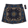 Gold Blue Paisley Bandana Print Men's Running Shorts-grizzshop